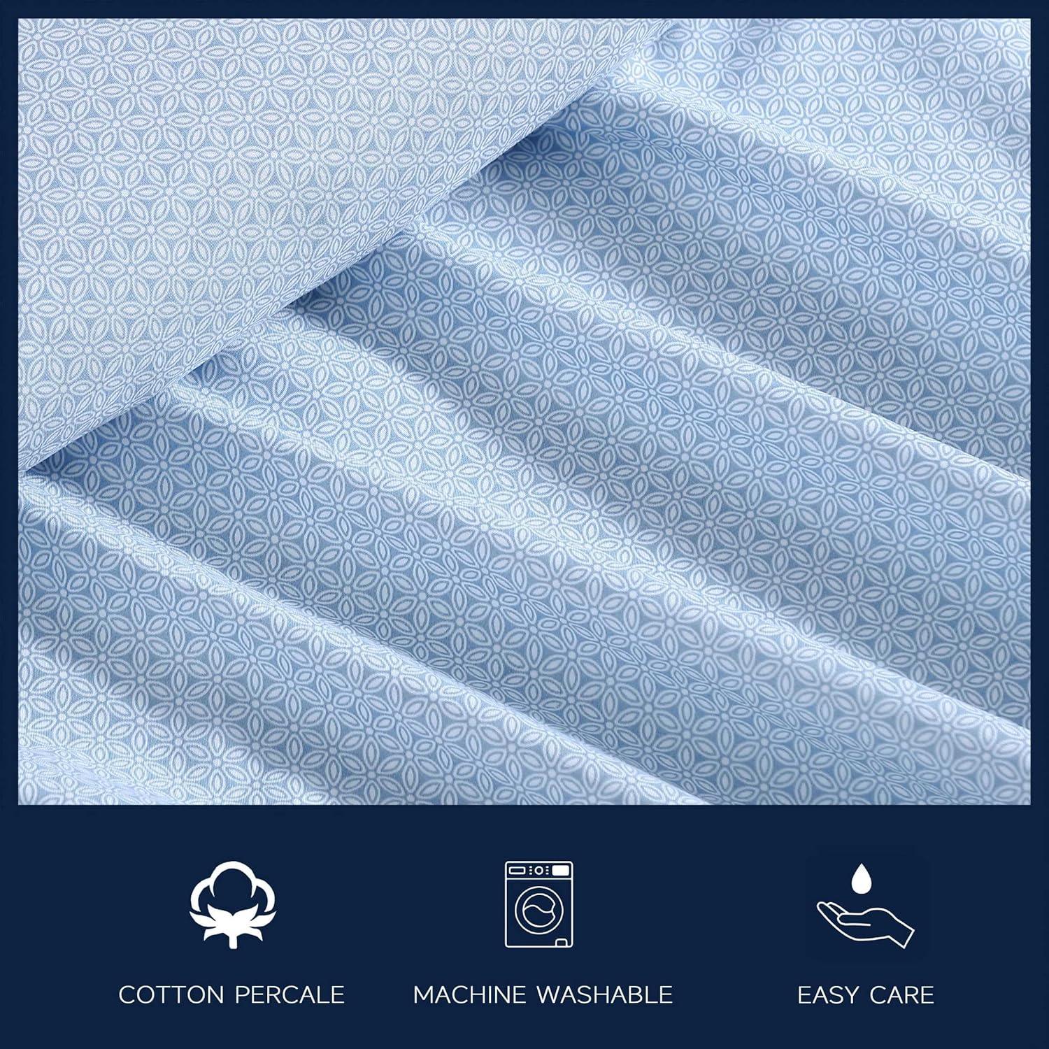 imageNautica Twin Sheet Set Cotton Percale Bedding Set Crisp amp Cool Lightweight amp Breathable Brenton Stripe Navy Blue TwinGeo Floral Blue
