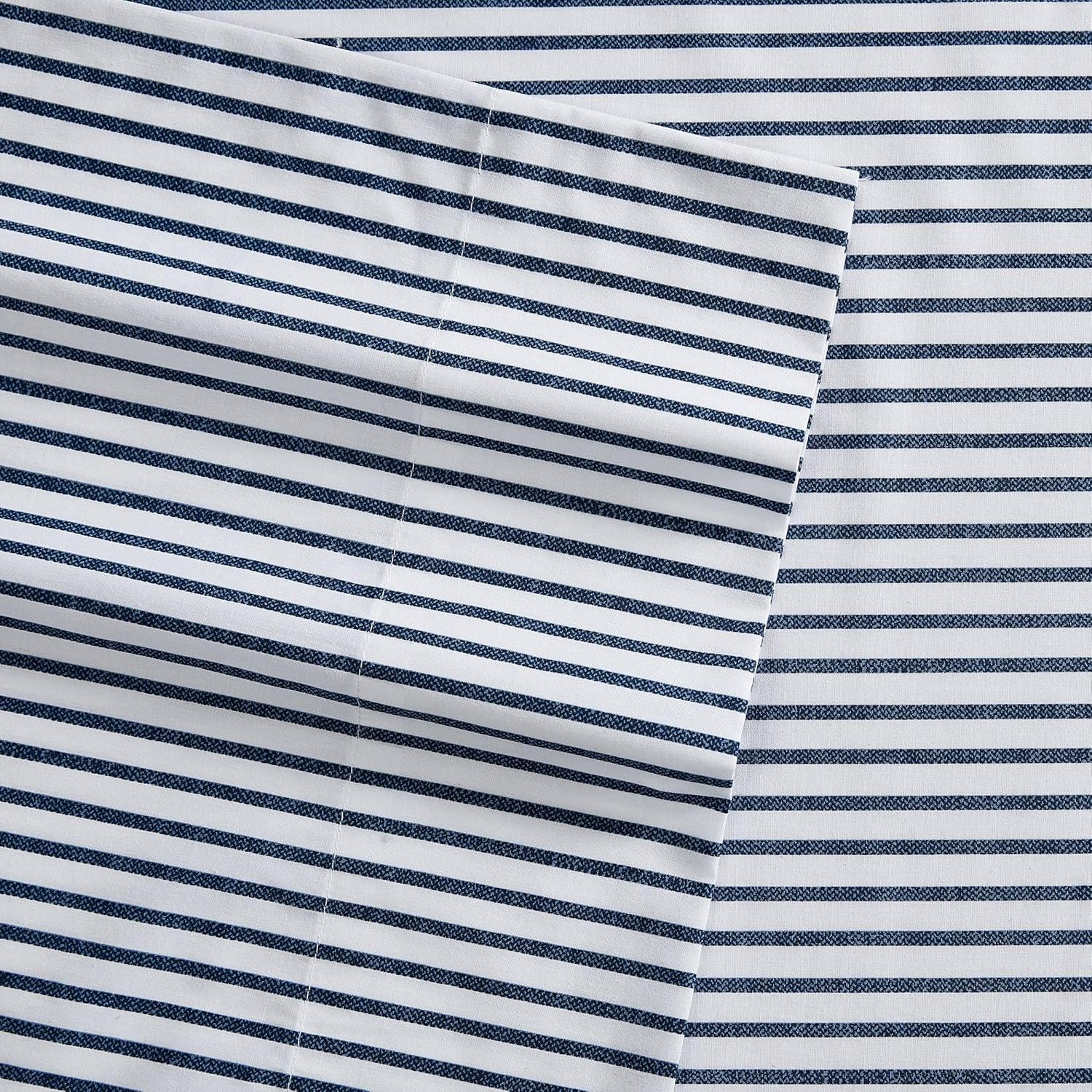 imageNautica Twin Sheet Set Cotton Percale Bedding Set Crisp amp Cool Lightweight amp Breathable Brenton Stripe Navy Blue TwinHarmead