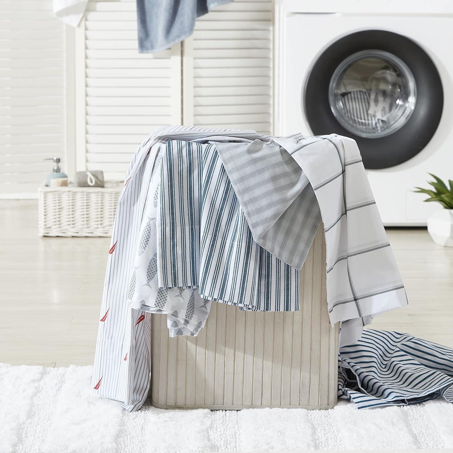 imageNautica Twin Sheet Set Cotton Percale Bedding Set Crisp amp Cool Lightweight amp Breathable Brenton Stripe Navy Blue TwinHarmead