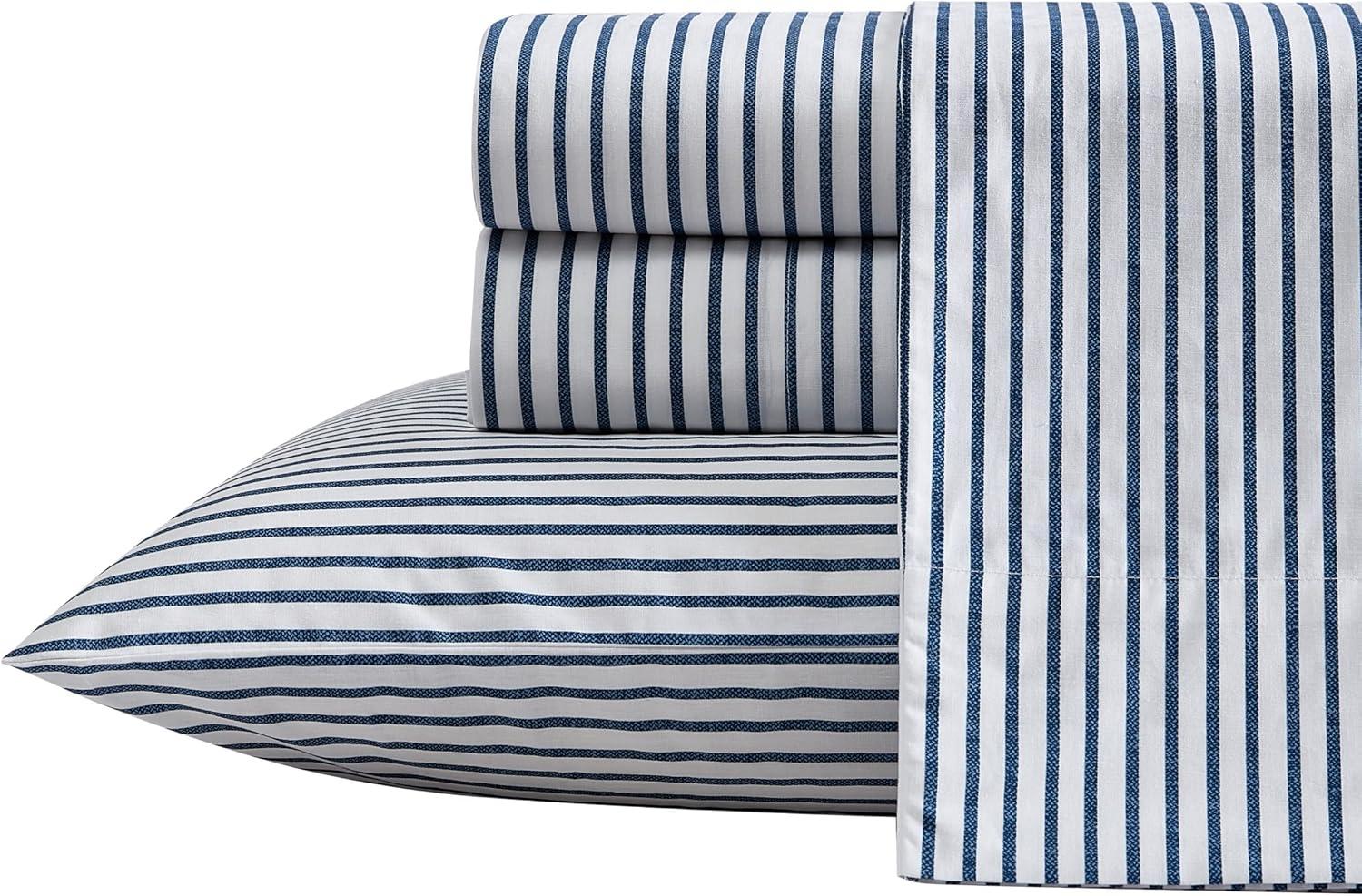 imageNautica Twin Sheet Set Cotton Percale Bedding Set Crisp amp Cool Lightweight amp Breathable Brenton Stripe Navy Blue TwinHarmead