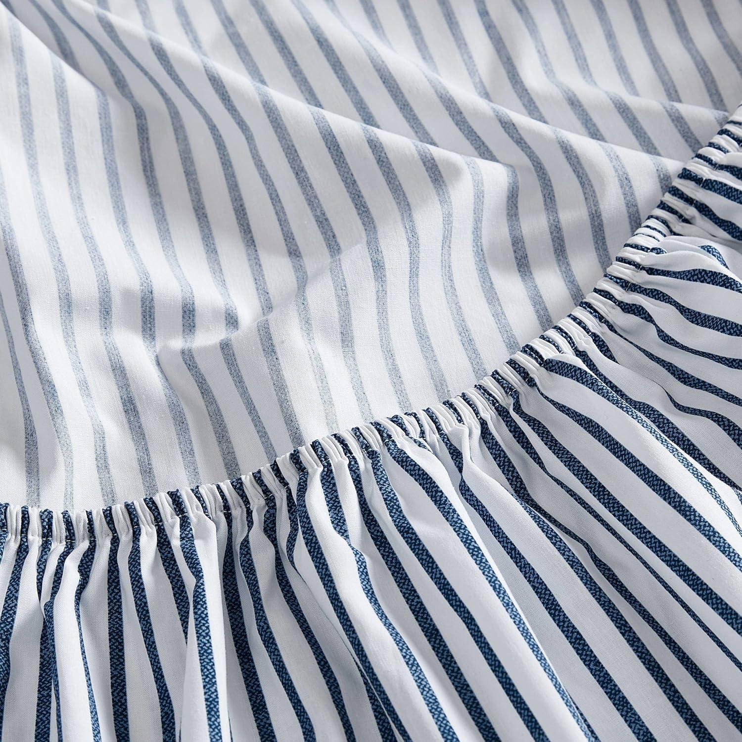 imageNautica Twin Sheet Set Cotton Percale Bedding Set Crisp amp Cool Lightweight amp Breathable Brenton Stripe Navy Blue TwinHarmead