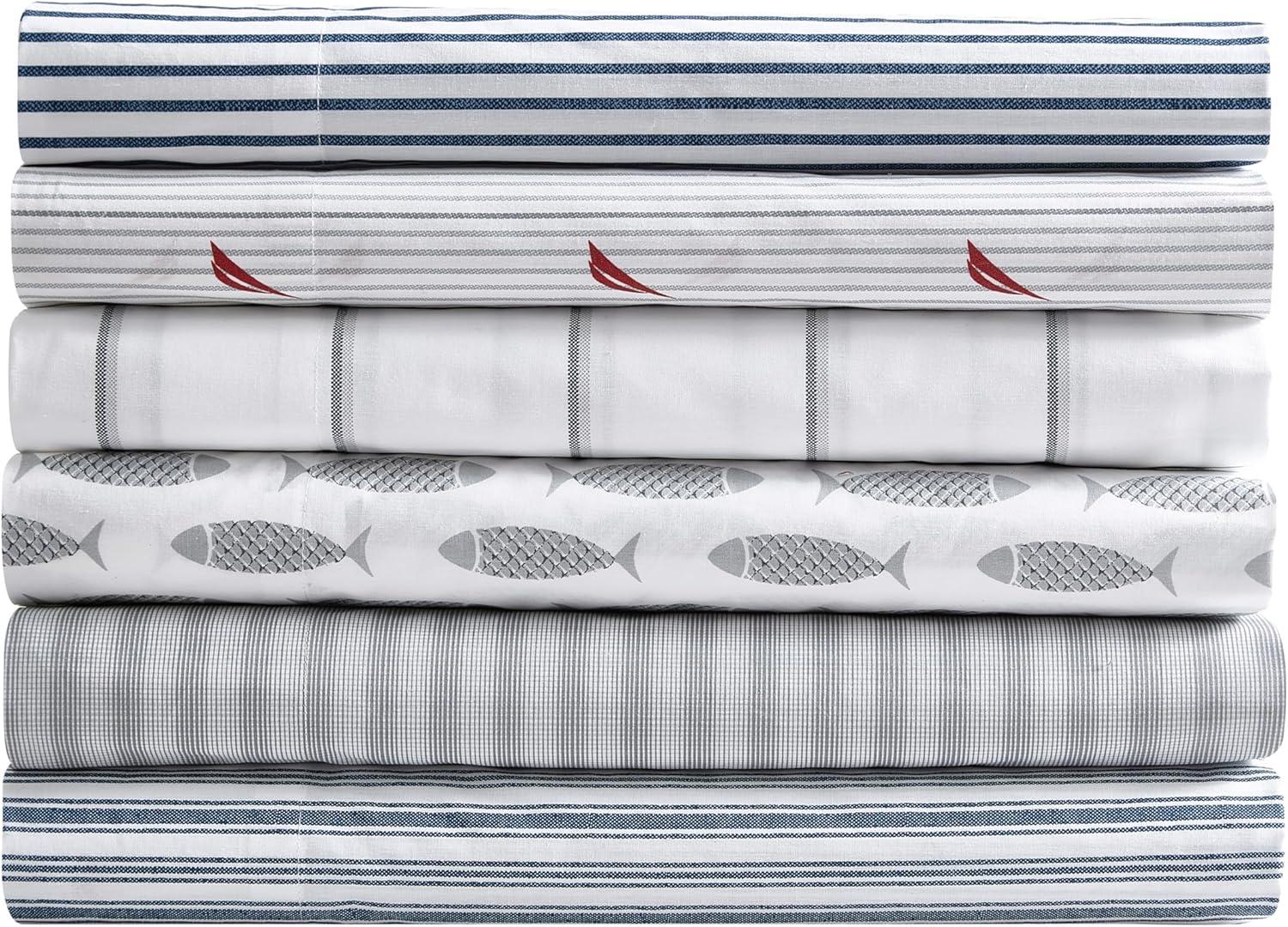 imageNautica Twin Sheet Set Cotton Percale Bedding Set Crisp amp Cool Lightweight amp Breathable Brenton Stripe Navy Blue TwinHarmead