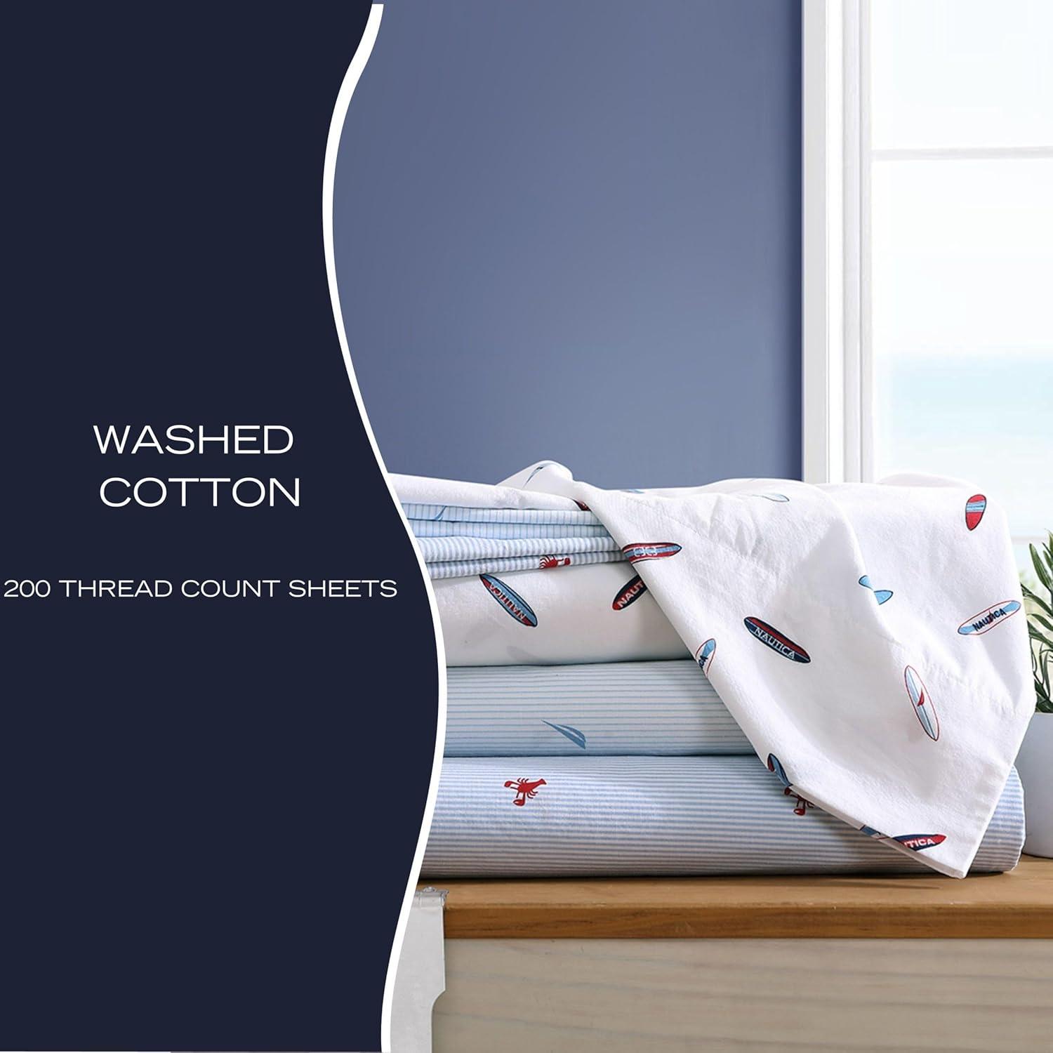 imageNautica Twin Sheet Set Cotton Percale Bedding Set Crisp amp Cool Lightweight amp Breathable Brenton Stripe Navy Blue TwinHigh Surf