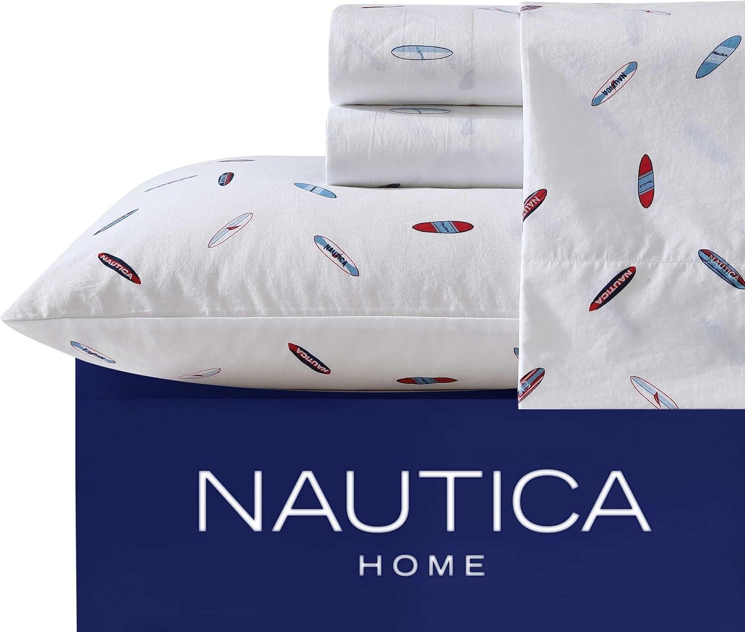 imageNautica Twin Sheet Set Cotton Percale Bedding Set Crisp amp Cool Lightweight amp Breathable Brenton Stripe Navy Blue TwinHigh Surf