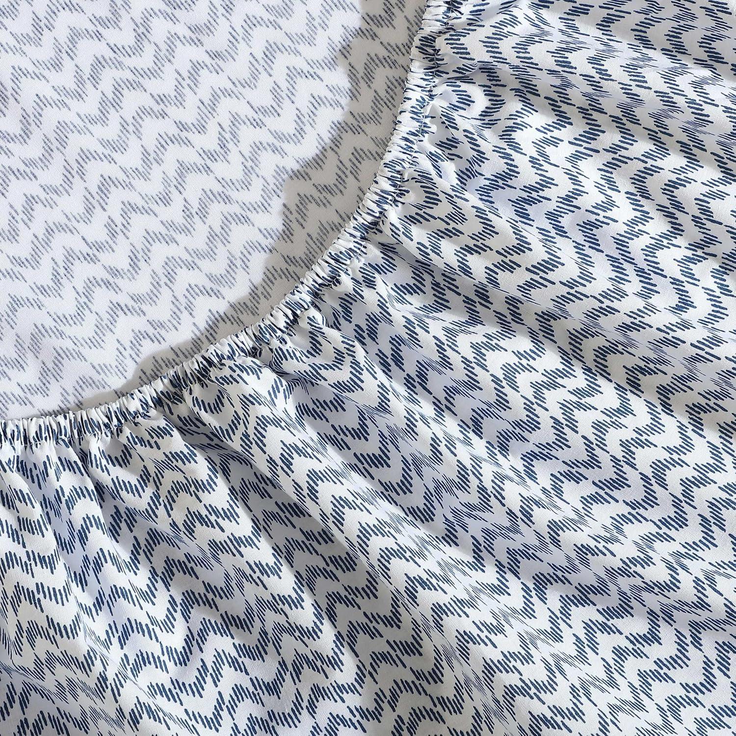 imageNautica Twin Sheet Set Cotton Percale Bedding Set Crisp amp Cool Lightweight amp Breathable Brenton Stripe Navy Blue TwinIkat Wave Blue