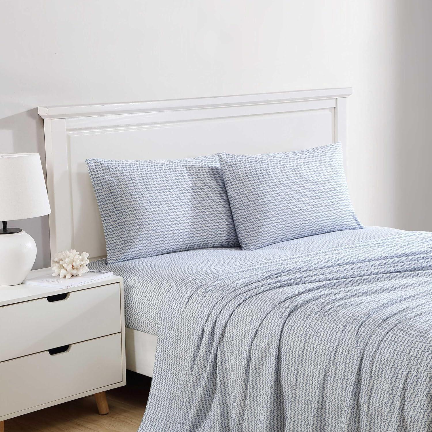 imageNautica Twin Sheet Set Cotton Percale Bedding Set Crisp amp Cool Lightweight amp Breathable Brenton Stripe Navy Blue TwinIkat Wave Blue