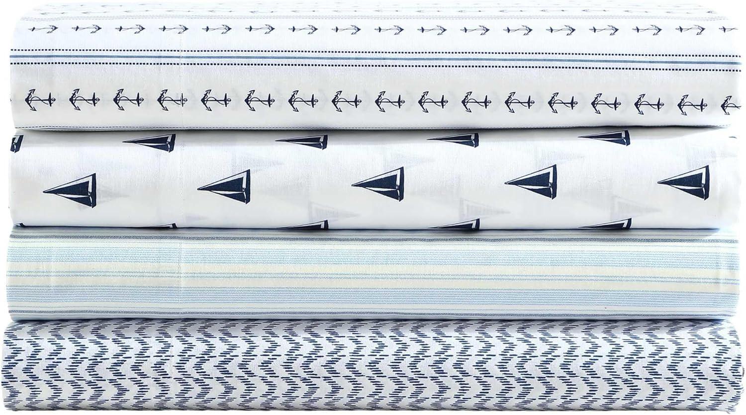 imageNautica Twin Sheet Set Cotton Percale Bedding Set Crisp amp Cool Lightweight amp Breathable Brenton Stripe Navy Blue TwinIkat Wave Blue