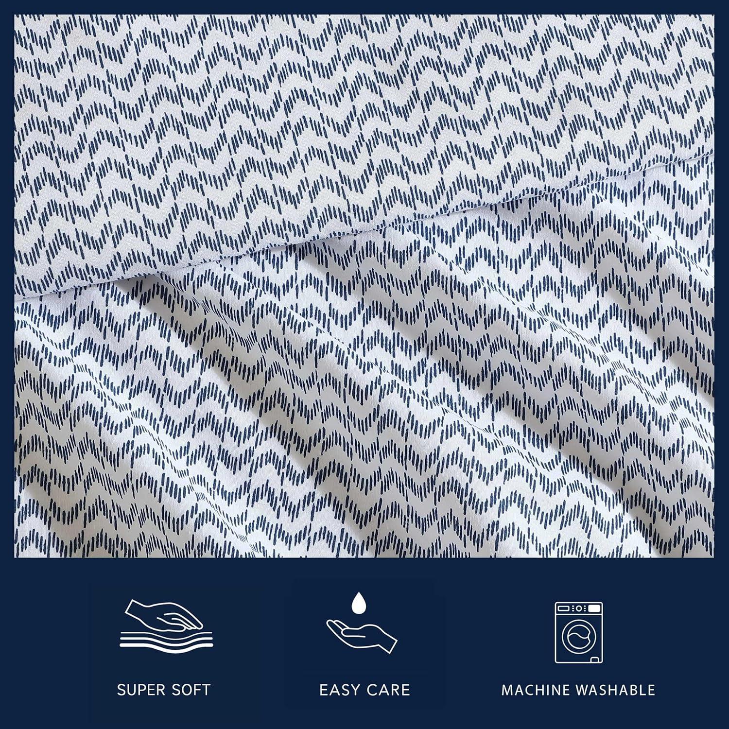 imageNautica Twin Sheet Set Cotton Percale Bedding Set Crisp amp Cool Lightweight amp Breathable Brenton Stripe Navy Blue TwinIkat Wave Blue