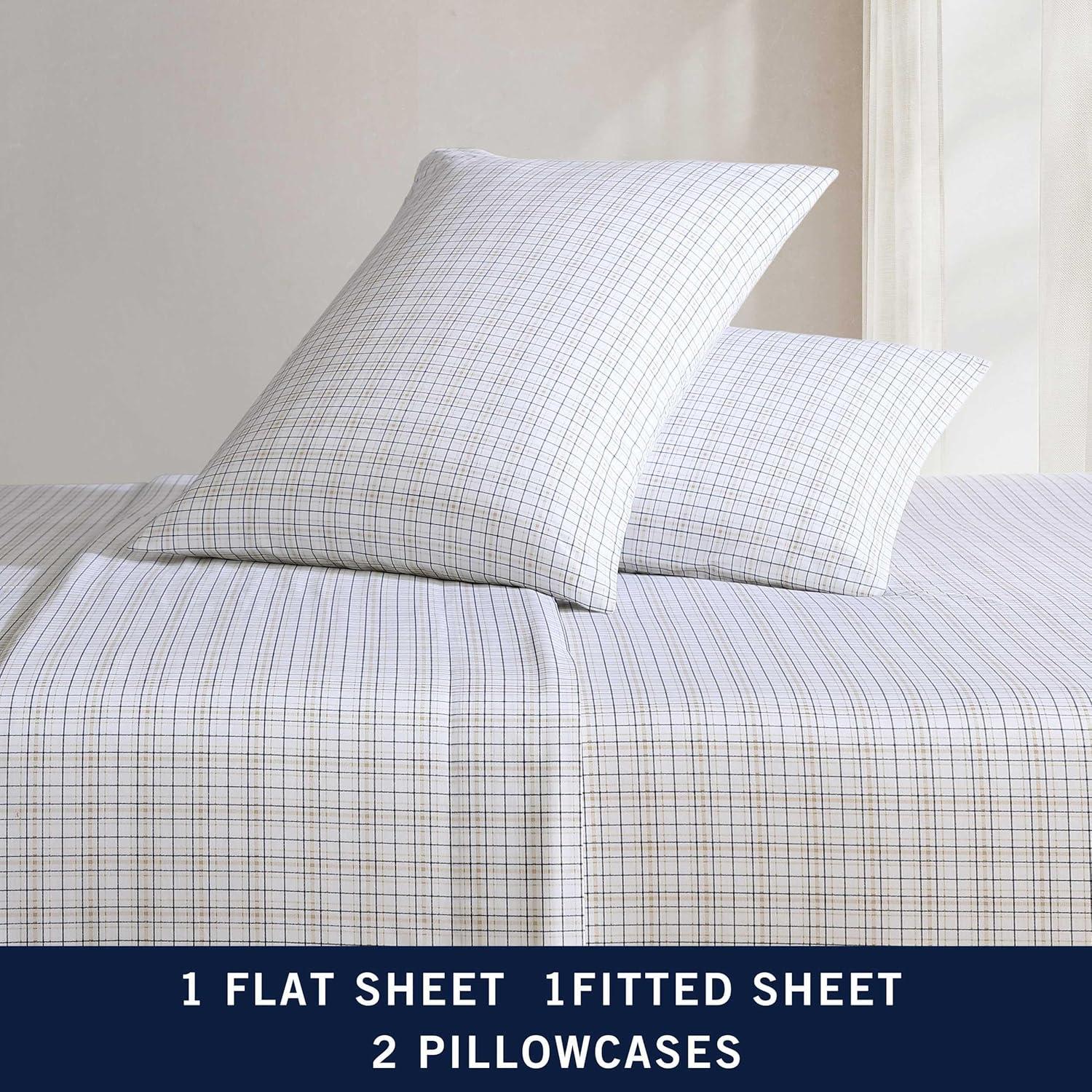 imageNautica Twin Sheet Set Cotton Percale Bedding Set Crisp amp Cool Lightweight amp Breathable Brenton Stripe Navy Blue TwinMalor Plaid