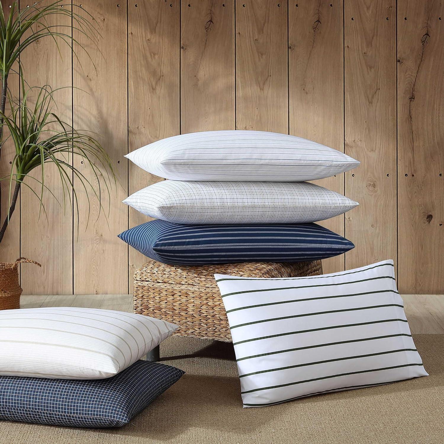 imageNautica Twin Sheet Set Cotton Percale Bedding Set Crisp amp Cool Lightweight amp Breathable Brenton Stripe Navy Blue TwinMalor Plaid