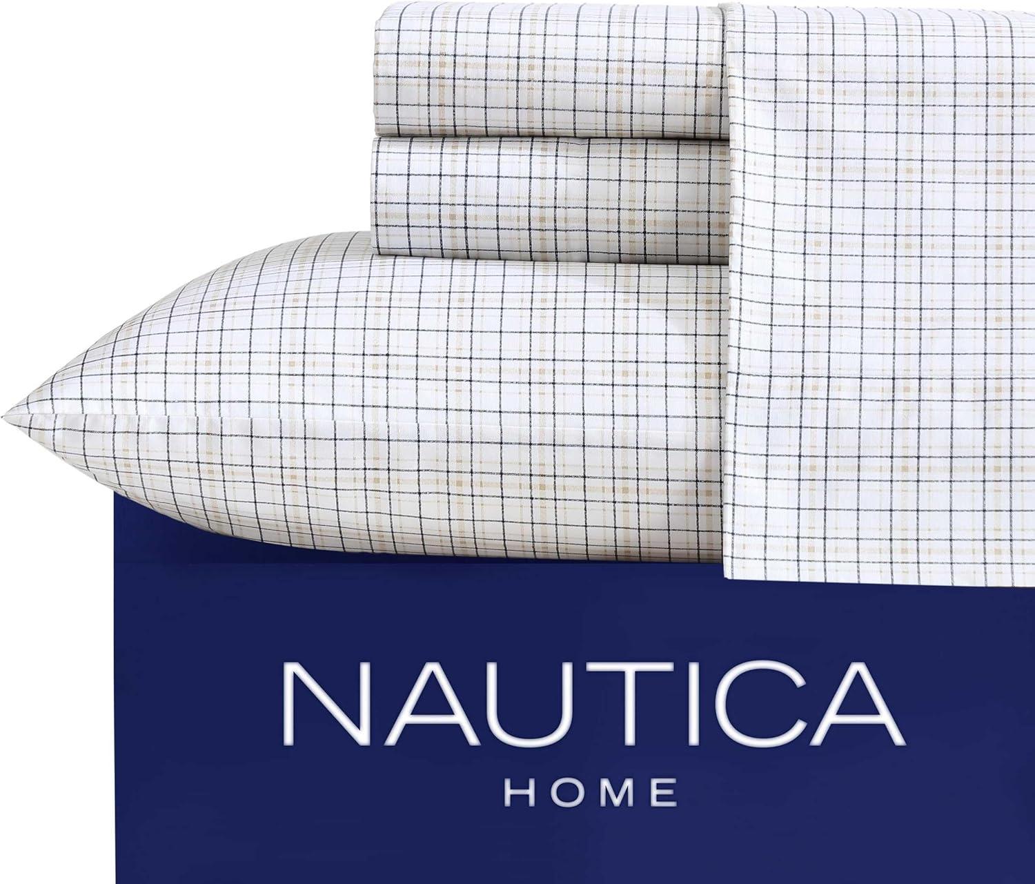 imageNautica Twin Sheet Set Cotton Percale Bedding Set Crisp amp Cool Lightweight amp Breathable Brenton Stripe Navy Blue TwinMalor Plaid