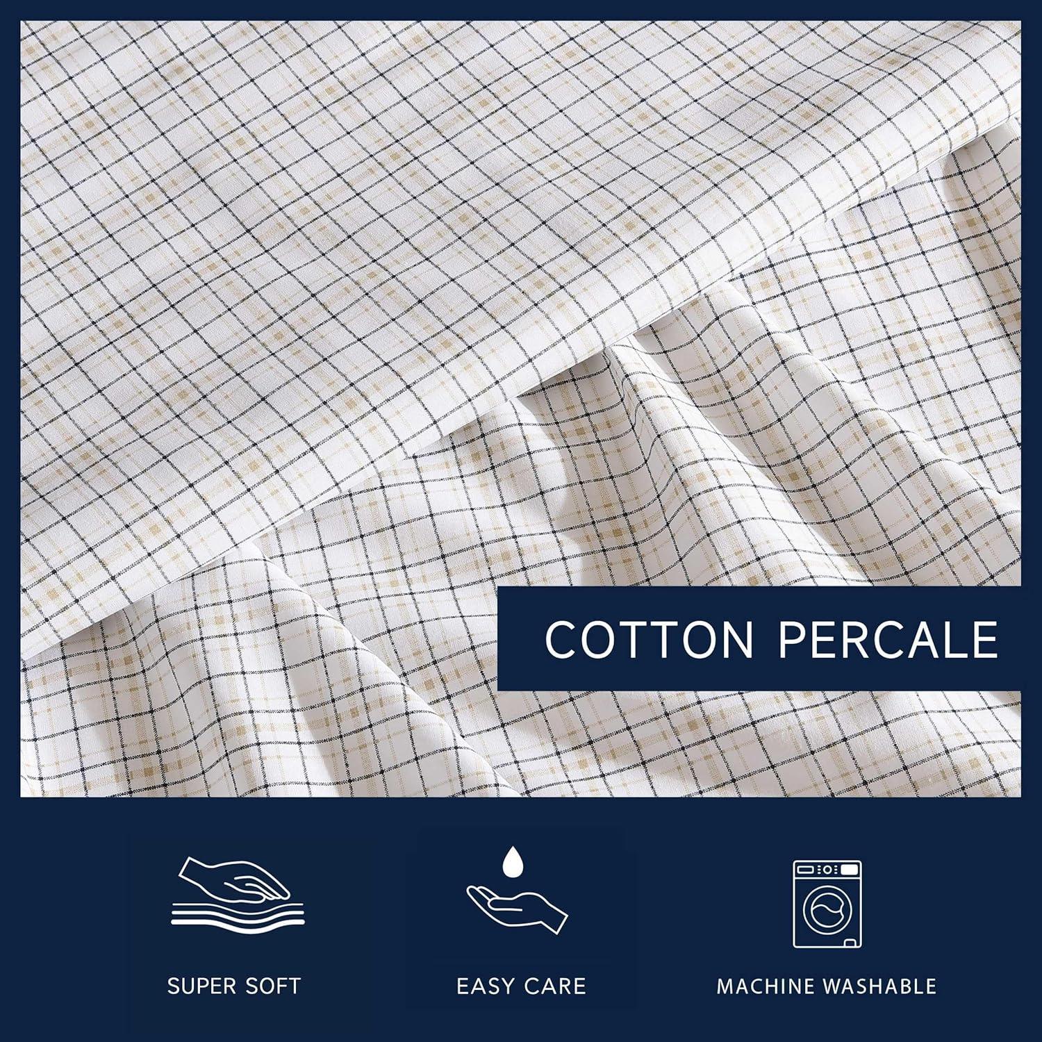 imageNautica Twin Sheet Set Cotton Percale Bedding Set Crisp amp Cool Lightweight amp Breathable Brenton Stripe Navy Blue TwinMalor Plaid