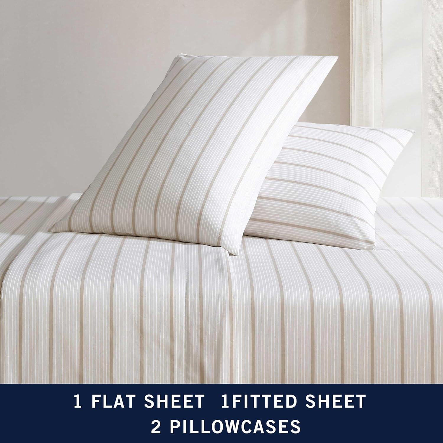 imageNautica Twin Sheet Set Cotton Percale Bedding Set Crisp amp Cool Lightweight amp Breathable Brenton Stripe Navy Blue TwinMerrick Stripe