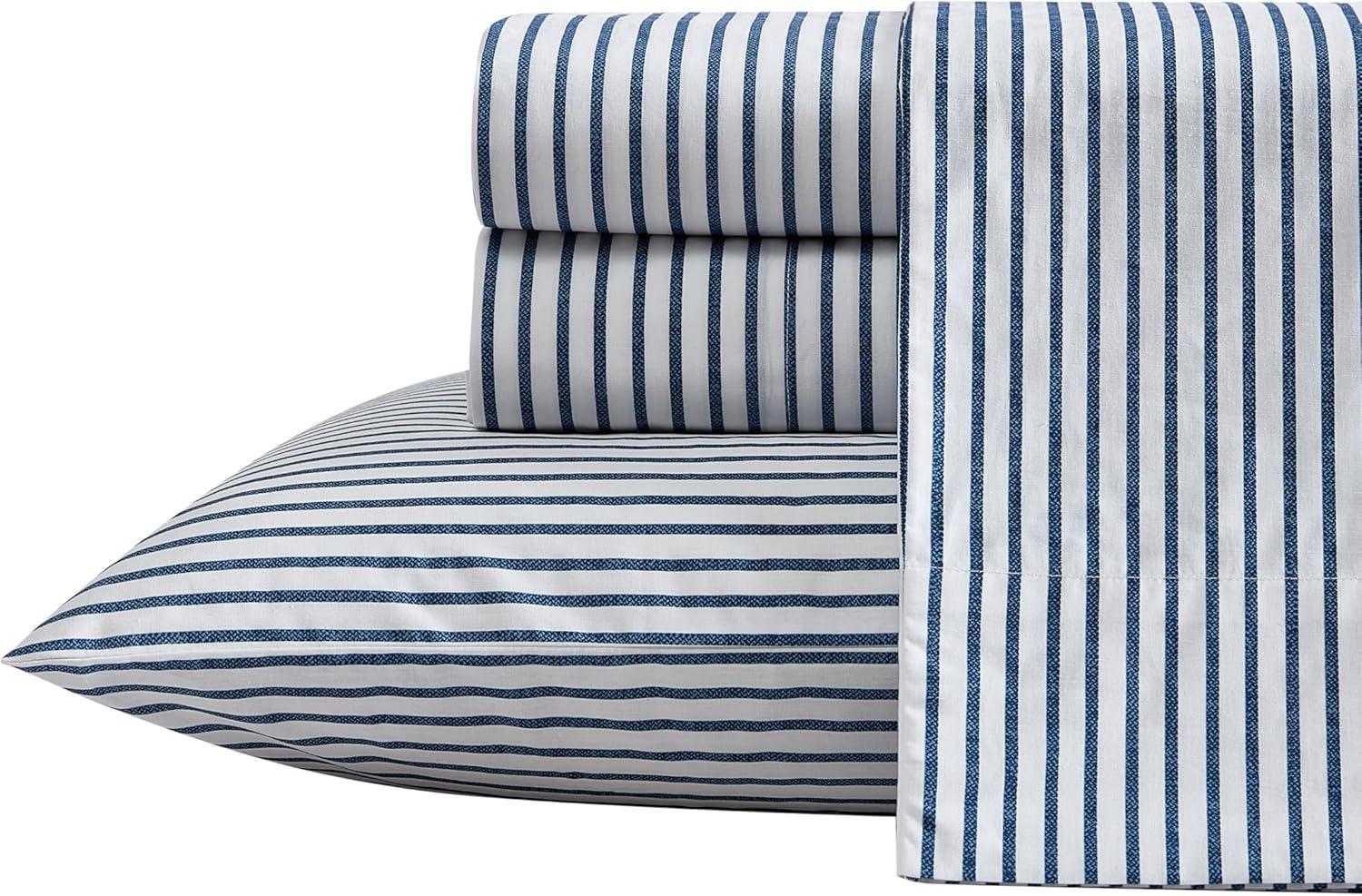 imageNautica Twin Sheet Set Cotton Percale Bedding Set Crisp amp Cool Lightweight amp Breathable Brenton Stripe Navy Blue TwinMichael Plaid