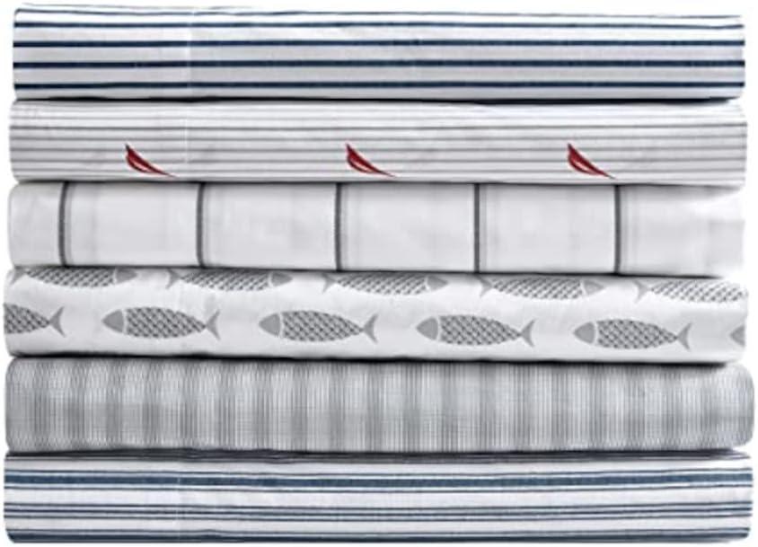 imageNautica Twin Sheet Set Cotton Percale Bedding Set Crisp amp Cool Lightweight amp Breathable Brenton Stripe Navy Blue TwinMichael Plaid