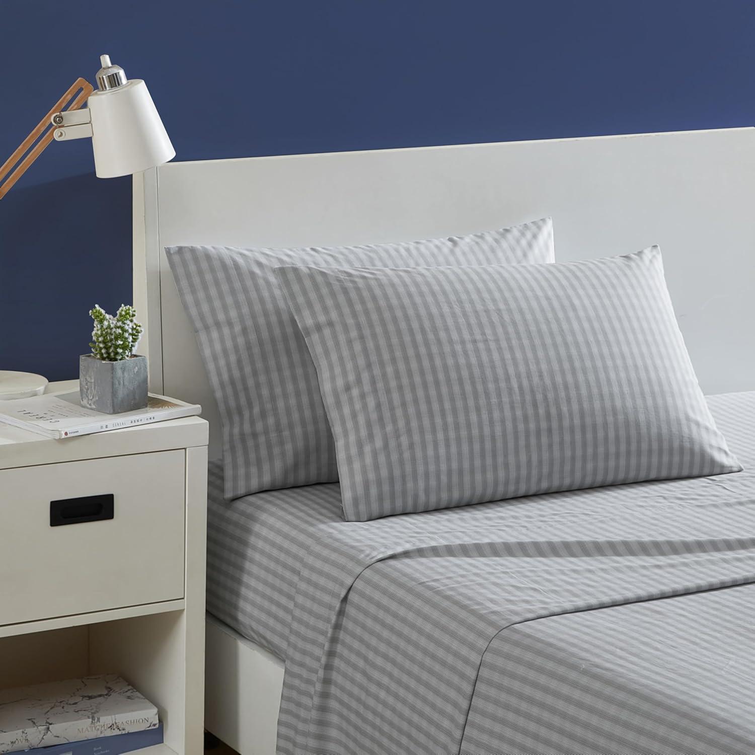 imageNautica Twin Sheet Set Cotton Percale Bedding Set Crisp amp Cool Lightweight amp Breathable Brenton Stripe Navy Blue TwinMichael Plaid