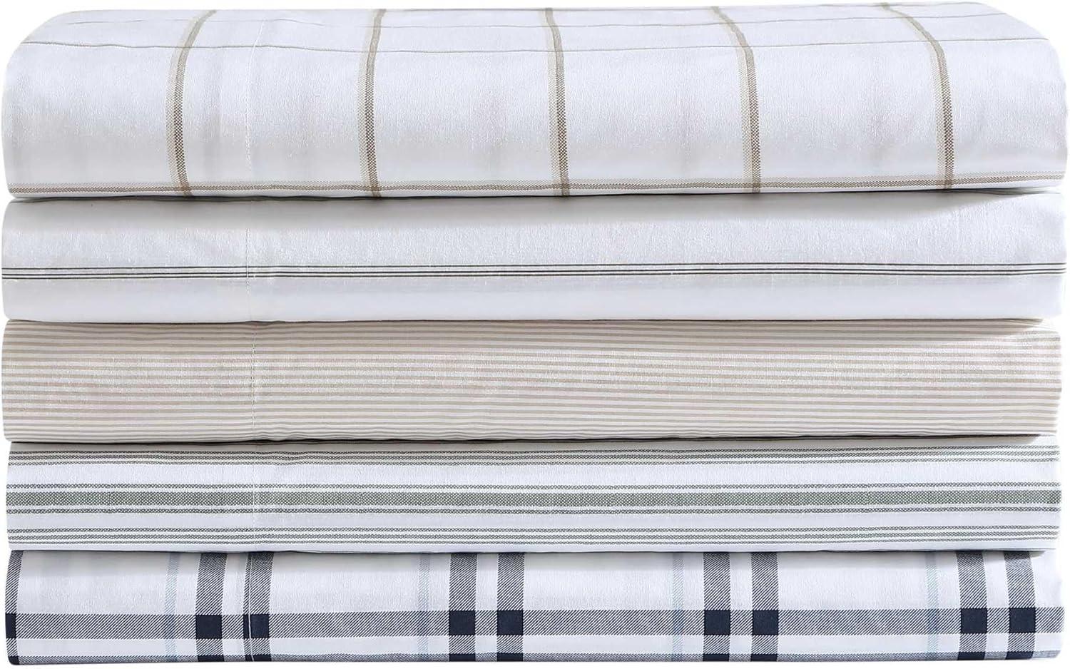 imageNautica Twin Sheet Set Cotton Percale Bedding Set Crisp amp Cool Lightweight amp Breathable Brenton Stripe Navy Blue TwinPlot Beige