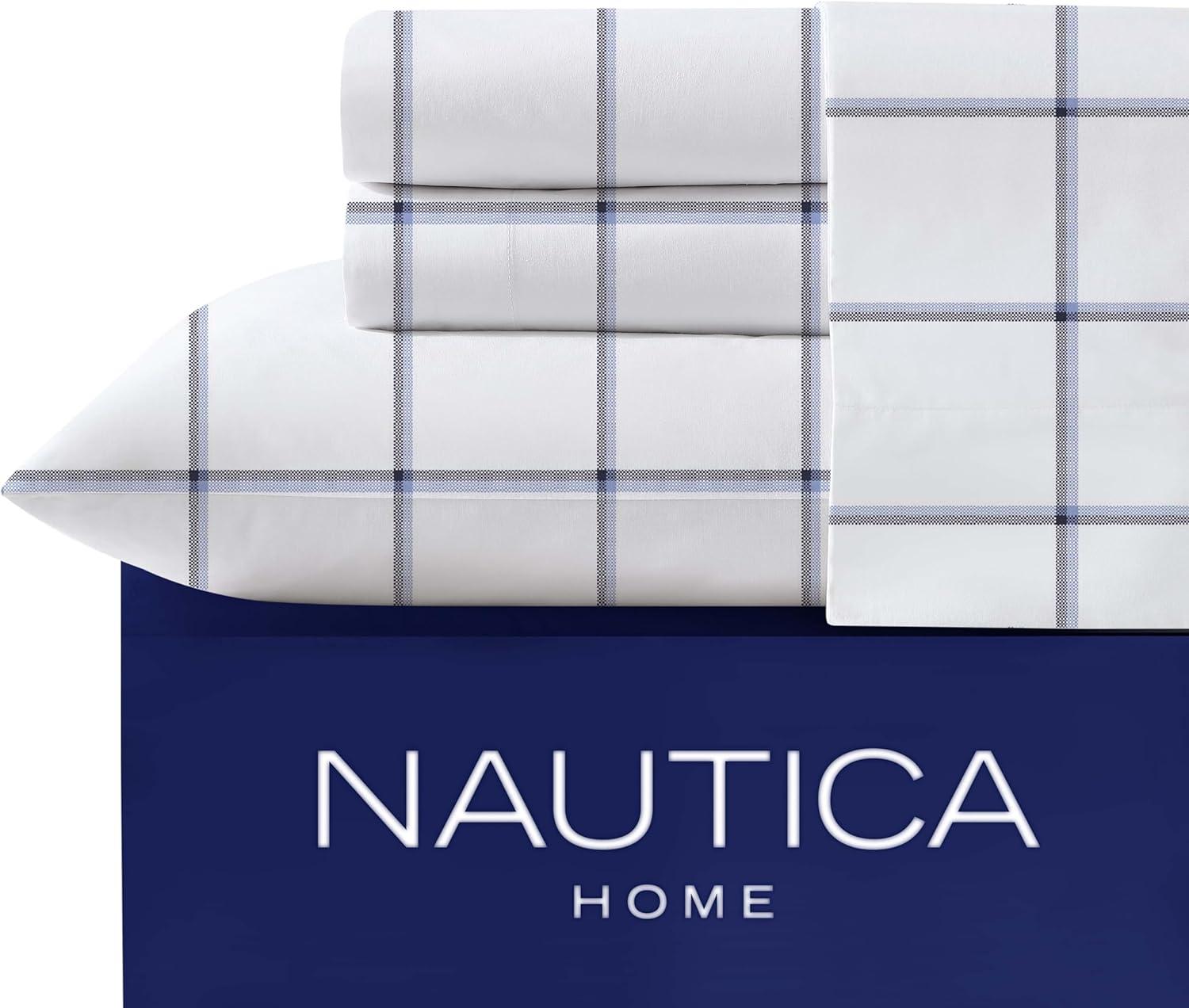 imageNautica Twin Sheet Set Cotton Percale Bedding Set Crisp amp Cool Lightweight amp Breathable Brenton Stripe Navy Blue TwinPlot Blue