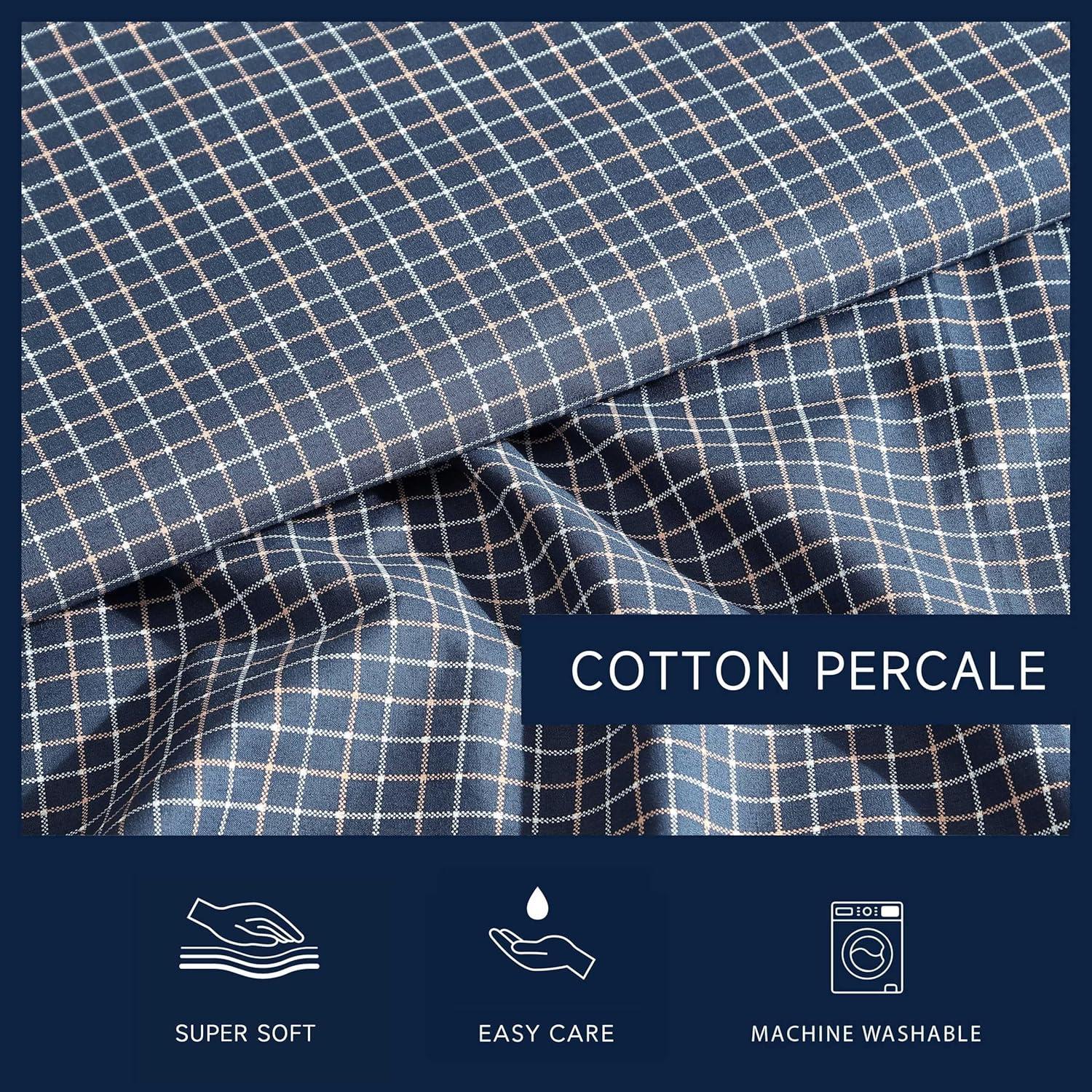 imageNautica Twin Sheet Set Cotton Percale Bedding Set Crisp amp Cool Lightweight amp Breathable Brenton Stripe Navy Blue TwinReece Plaid