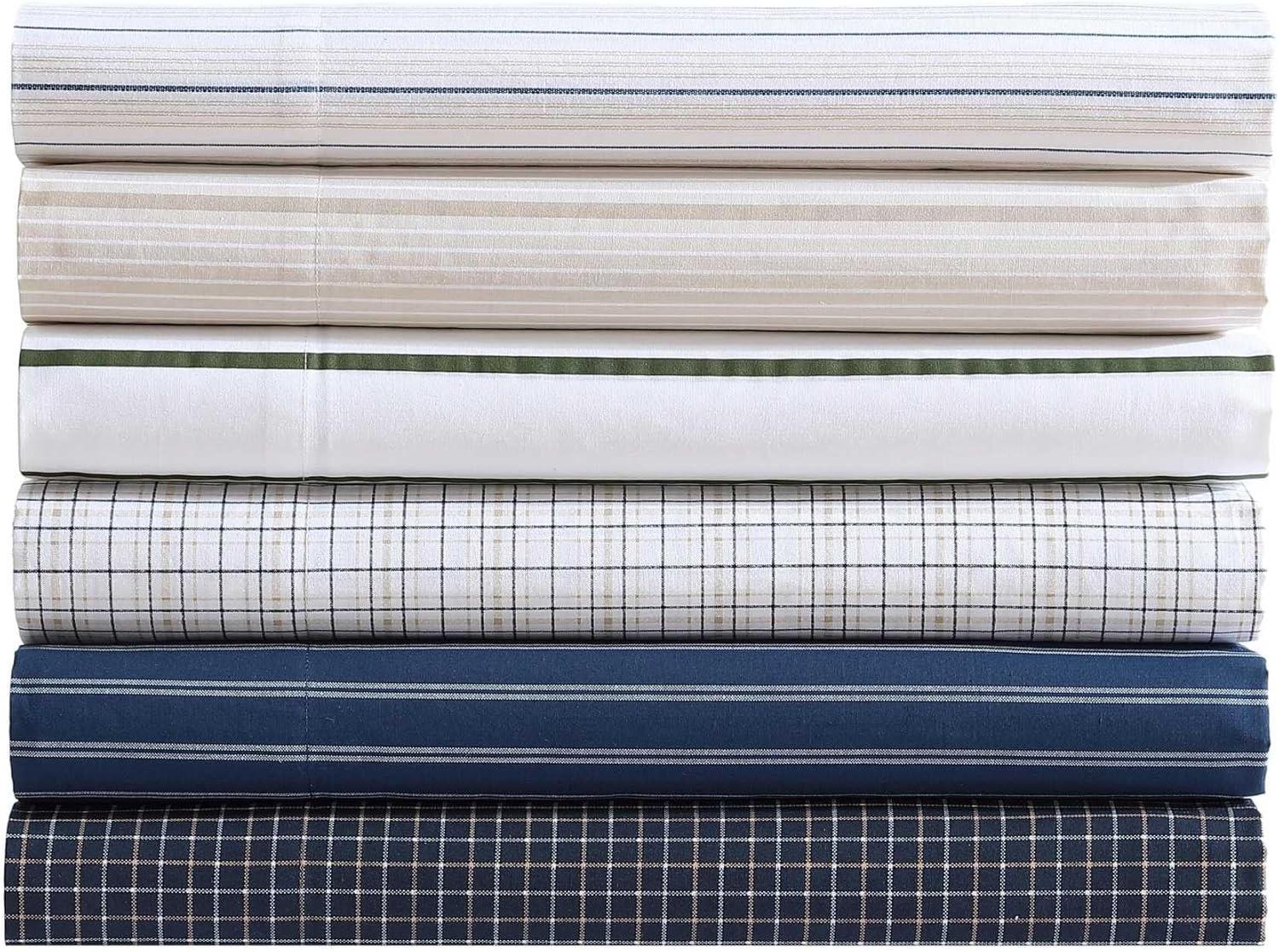 imageNautica Twin Sheet Set Cotton Percale Bedding Set Crisp amp Cool Lightweight amp Breathable Brenton Stripe Navy Blue TwinRichmond Stripe
