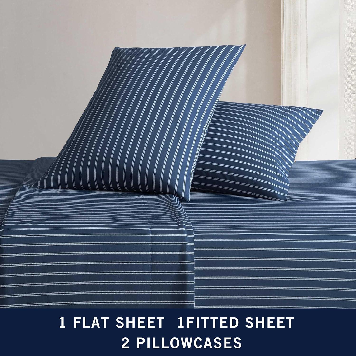 imageNautica Twin Sheet Set Cotton Percale Bedding Set Crisp amp Cool Lightweight amp Breathable Brenton Stripe Navy Blue TwinRichmond Stripe