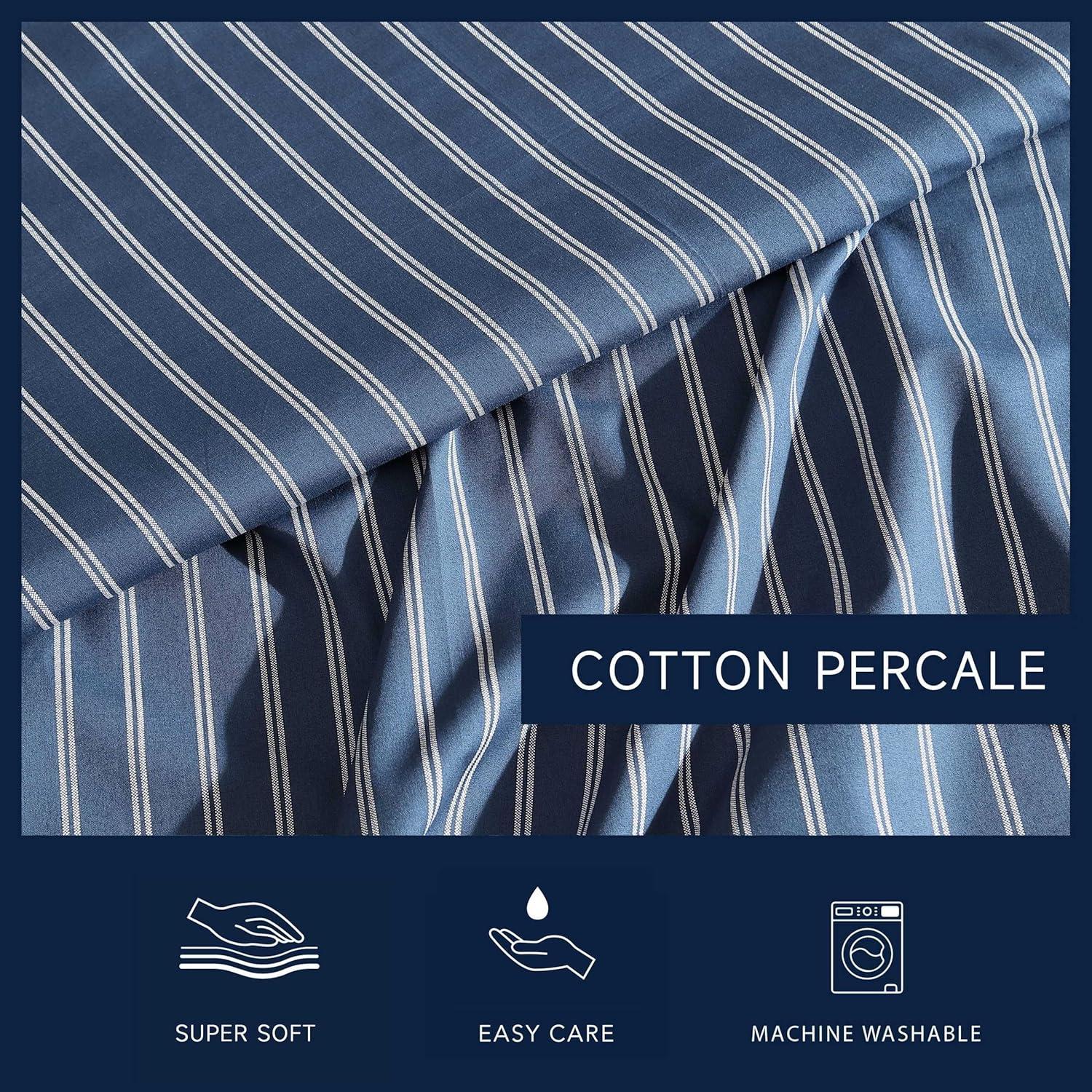 imageNautica Twin Sheet Set Cotton Percale Bedding Set Crisp amp Cool Lightweight amp Breathable Brenton Stripe Navy Blue TwinRichmond Stripe
