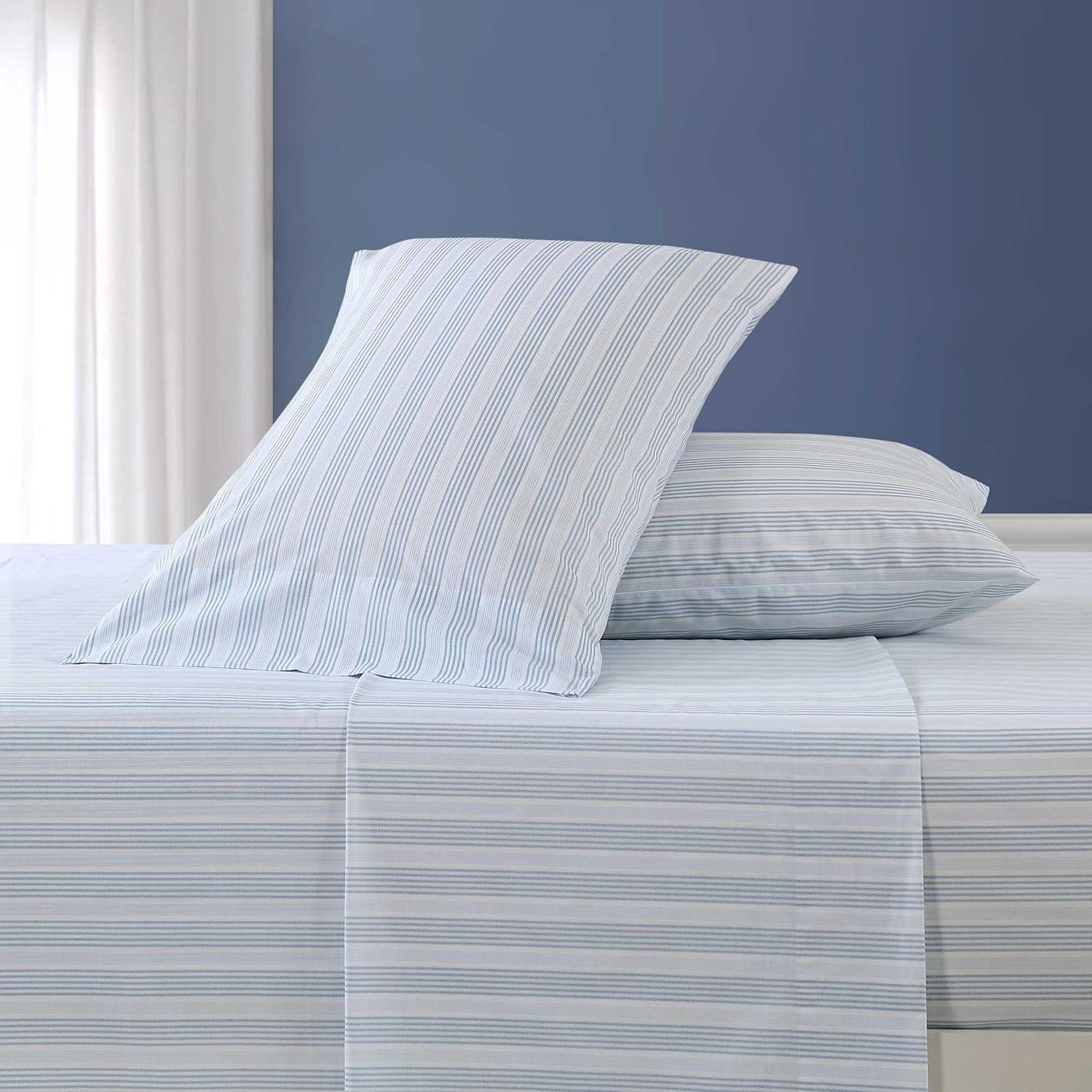 imageNautica Twin Sheet Set Cotton Percale Bedding Set Crisp amp Cool Lightweight amp Breathable Brenton Stripe Navy Blue TwinTayleur Stripe Blue