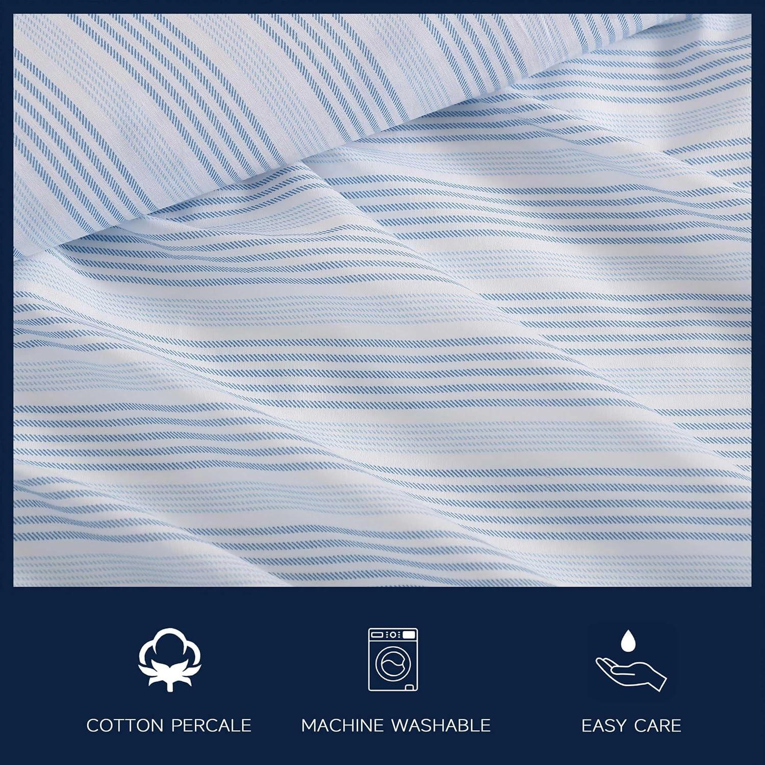 imageNautica Twin Sheet Set Cotton Percale Bedding Set Crisp amp Cool Lightweight amp Breathable Brenton Stripe Navy Blue TwinTayleur Stripe Blue