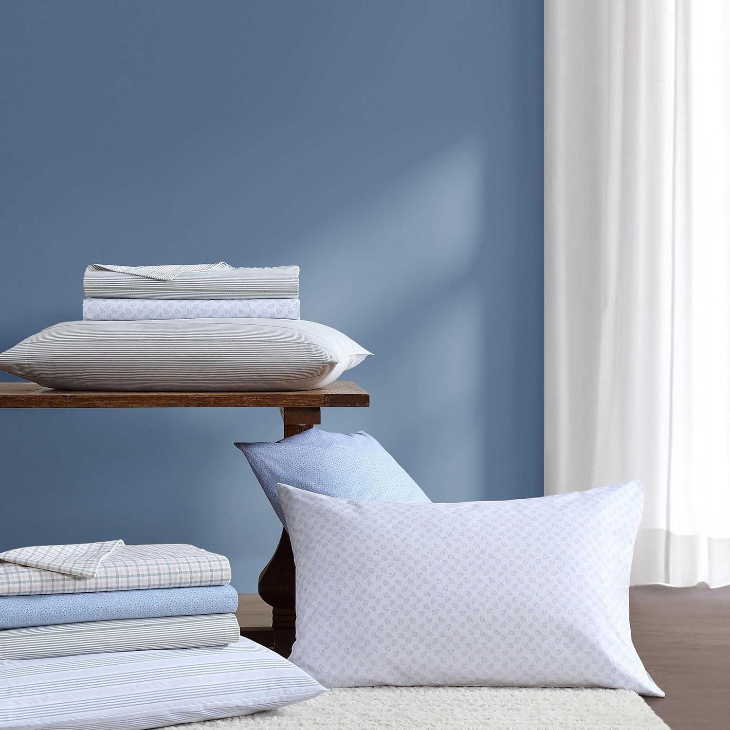 imageNautica Twin Sheet Set Cotton Percale Bedding Set Crisp amp Cool Lightweight amp Breathable Brenton Stripe Navy Blue TwinTayleur Stripe Blue