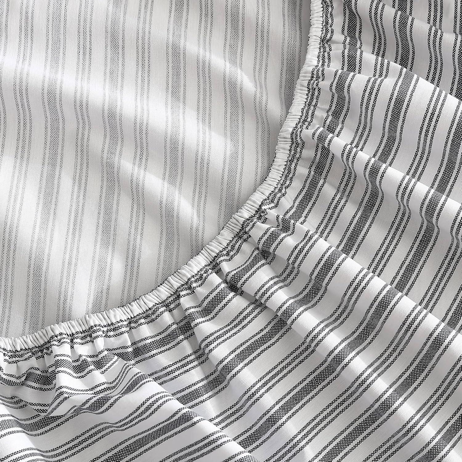 imageNautica Twin Size Fitted Sheet 100 Cotton Lightweight SinglePly Percale Bedding Cool amp Crisp Weave with Elasticized Fit for a Smooth Finish Beaux Stripe BlueColeridge Stripe Charcoal