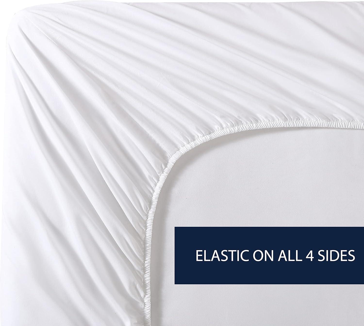 imageNautica Twin Size Fitted Sheet 100 Cotton Lightweight SinglePly Percale Bedding Cool amp Crisp Weave with Elasticized Fit for a Smooth Finish Beaux Stripe BlueSolid White