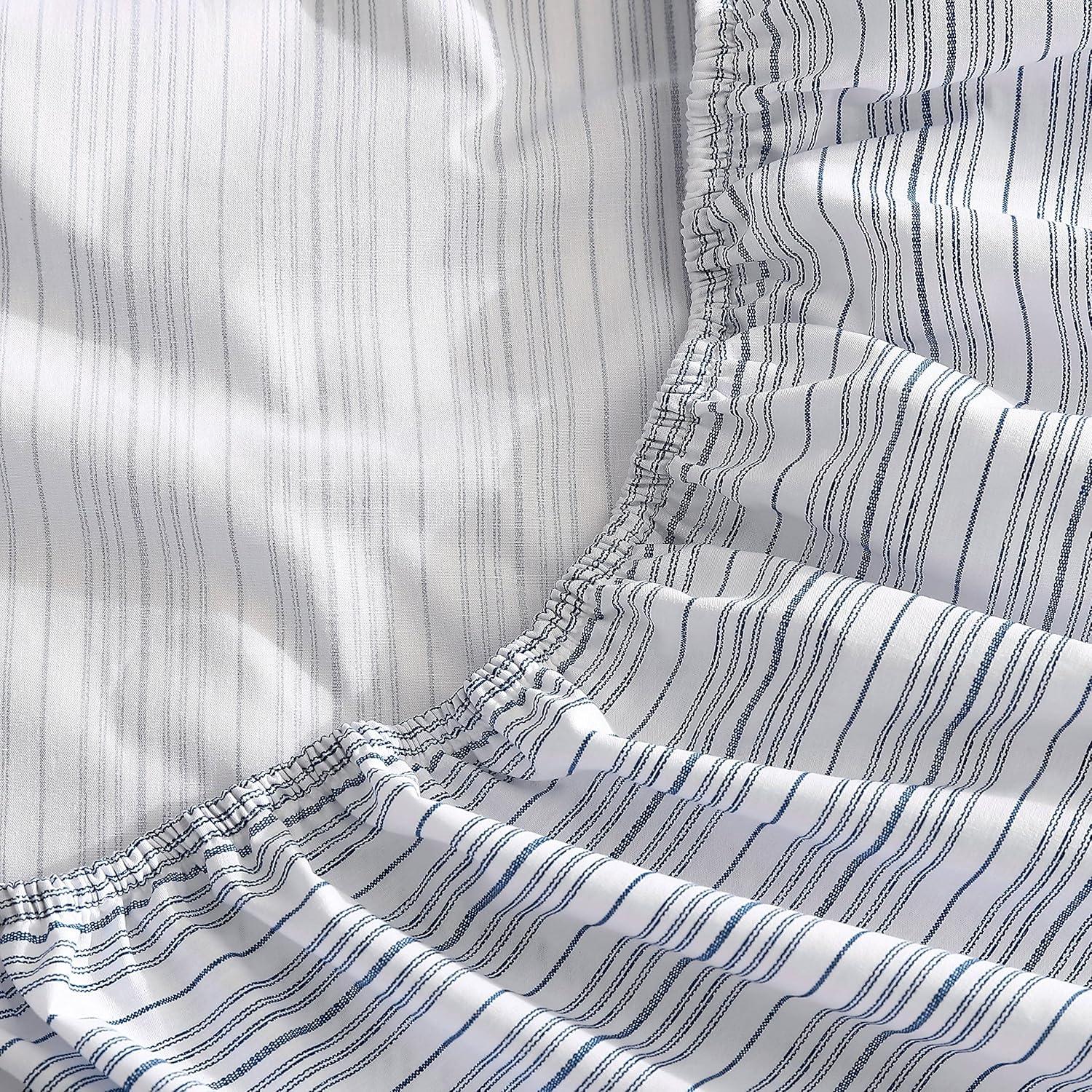 imageNautica Twin Size Fitted Sheet 100 Cotton Lightweight SinglePly Percale Bedding Cool amp Crisp Weave with Elasticized Fit for a Smooth Finish Beaux Stripe BlueBeaux Stripe Blue