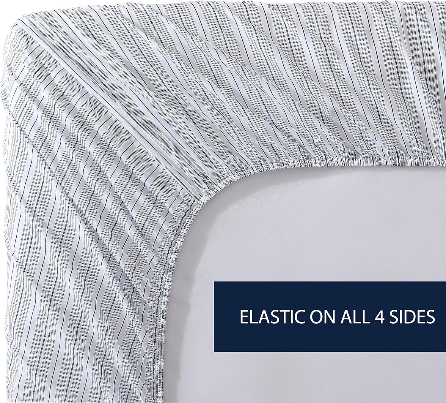 imageNautica Twin Size Fitted Sheet 100 Cotton Lightweight SinglePly Percale Bedding Cool amp Crisp Weave with Elasticized Fit for a Smooth Finish Beaux Stripe BlueBeaux Stripe Blue