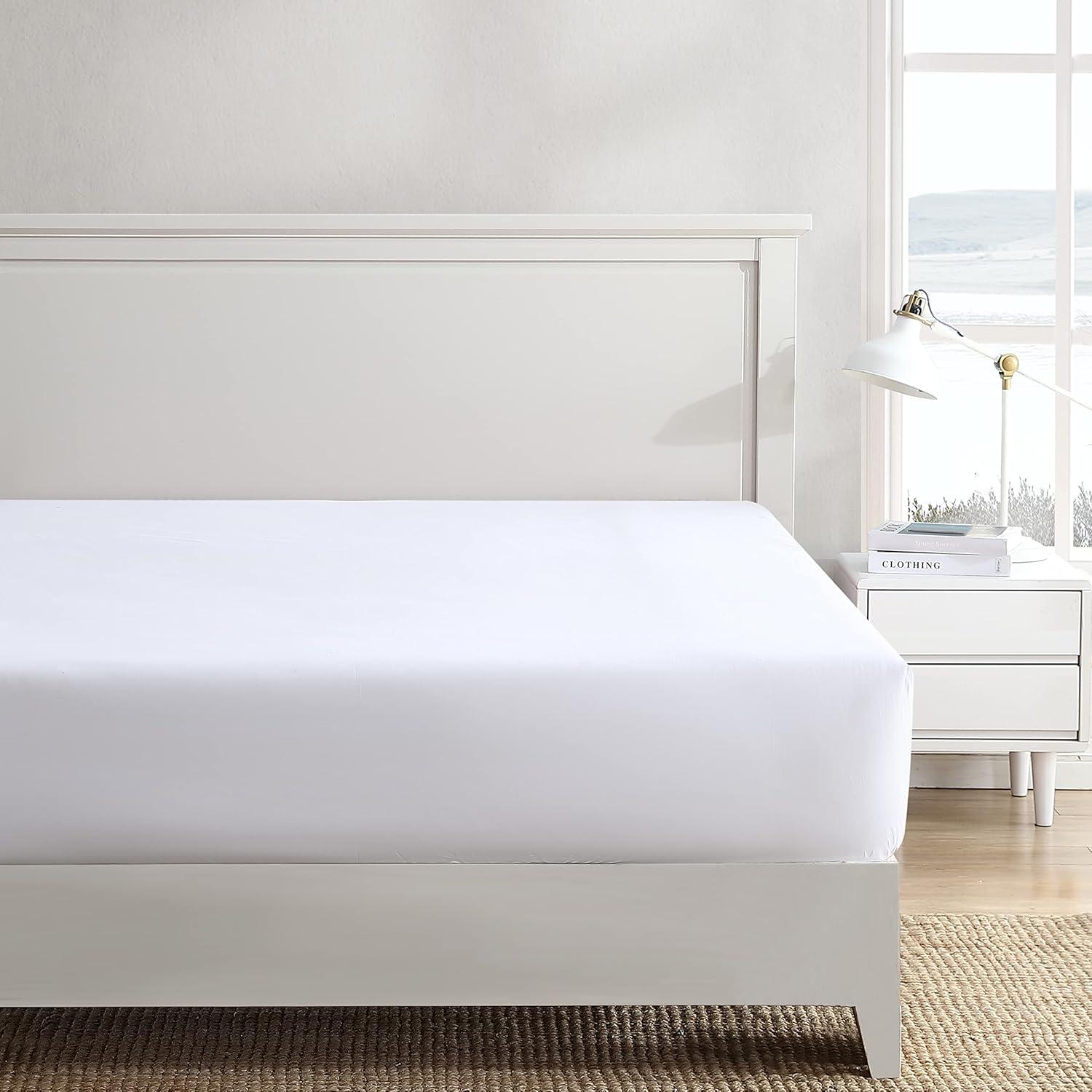 imageNautica Twin Size Fitted Sheet 100 Cotton Lightweight SinglePly Percale Bedding Cool amp Crisp Weave with Elasticized Fit for a Smooth Finish Beaux Stripe BlueSolid White