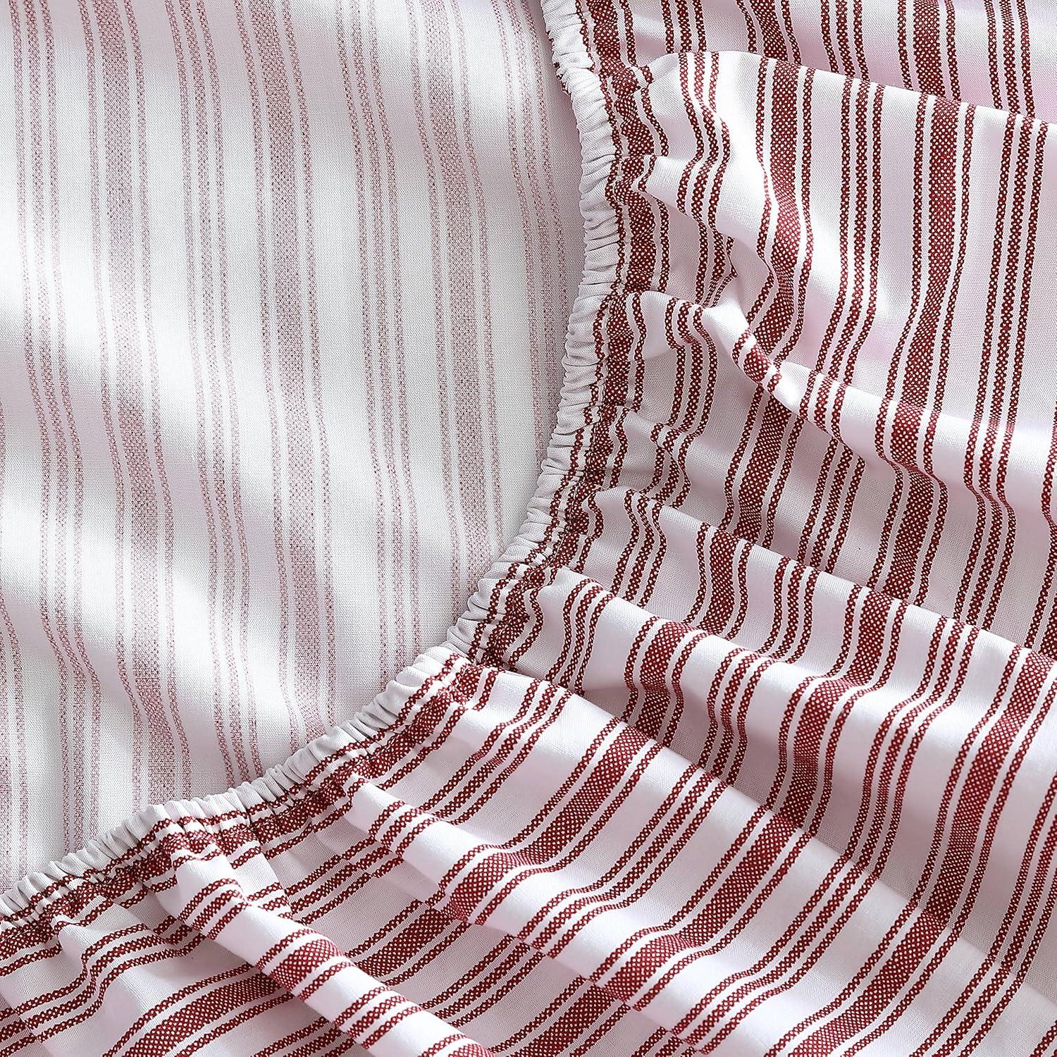 imageNautica Twin Size Fitted Sheet 100 Cotton Lightweight SinglePly Percale Bedding Cool amp Crisp Weave with Elasticized Fit for a Smooth Finish Beaux Stripe BlueColeridge Stripe Red