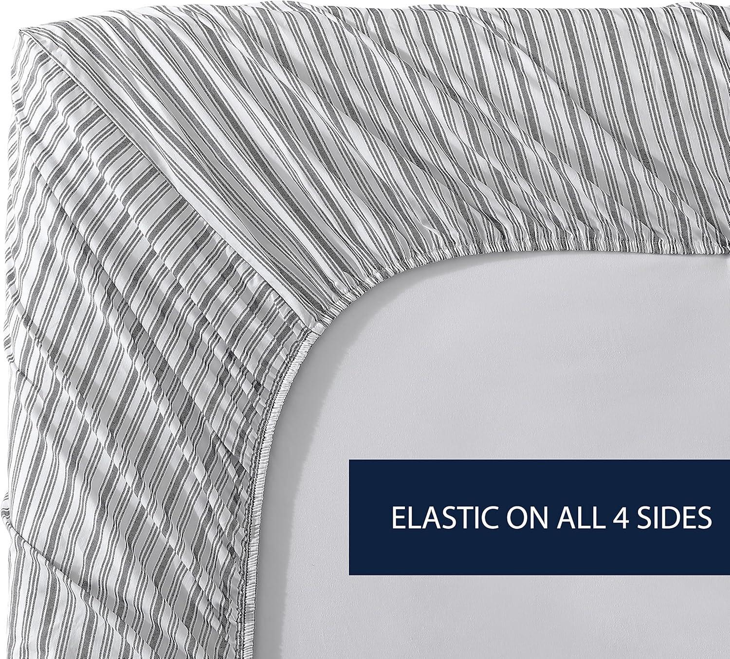 imageNautica Twin Size Fitted Sheet 100 Cotton Lightweight SinglePly Percale Bedding Cool amp Crisp Weave with Elasticized Fit for a Smooth Finish Beaux Stripe BlueColeridge Stripe Charcoal