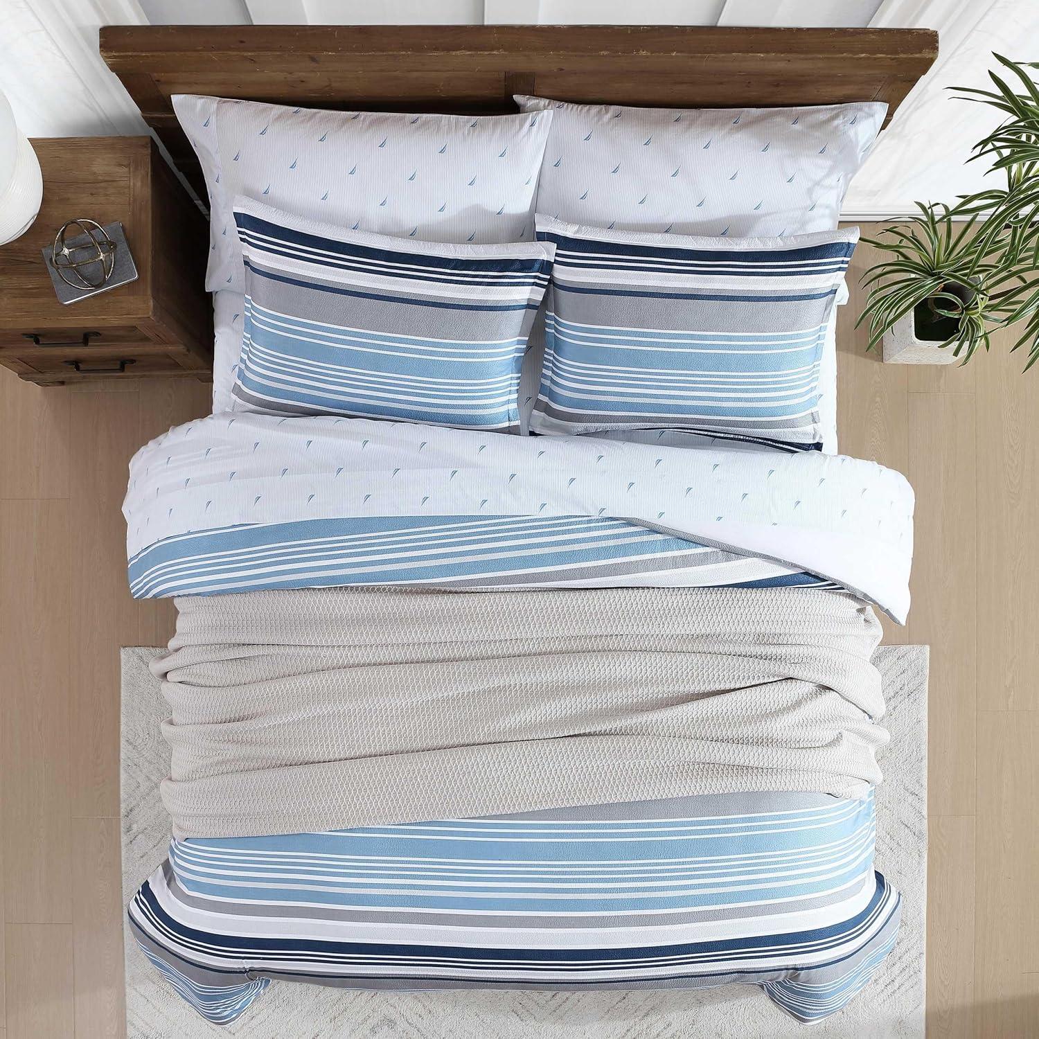 imageNautica TwinTwin XL Comforter Set Soft Brushed Bedding with a Relaxed Feel for YearRound Use 2 Piece Bed Set with Matching Pillowcase Heathered Block GreyBradlee Blue