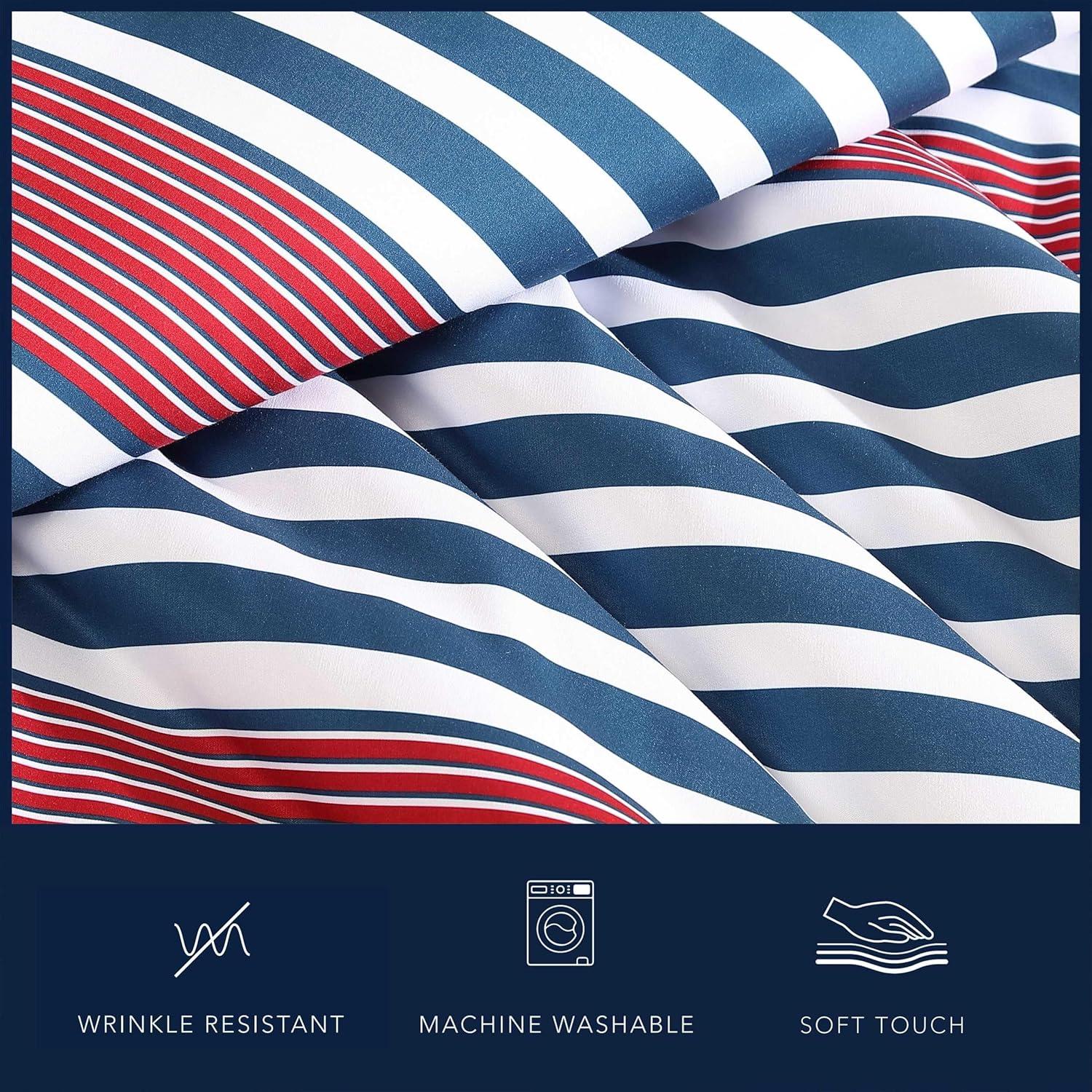 imageNautica TwinTwin XL Comforter Set Soft Brushed Bedding with a Relaxed Feel for YearRound Use 2 Piece Bed Set with Matching Pillowcase Heathered Block GreyKennedy Stripe Navy