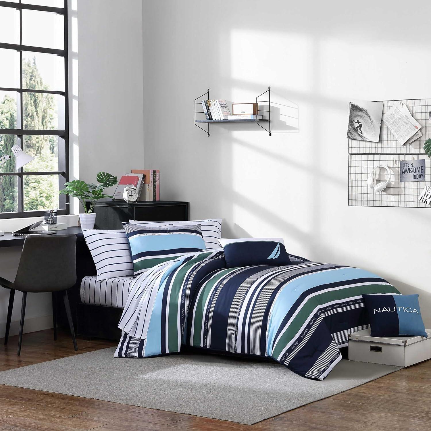 imageNautica TwinTwin XL Comforter Set Soft Brushed Bedding with a Relaxed Feel for YearRound Use 2 Piece Bed Set with Matching Pillowcase Heathered Block GreyElliot Blue