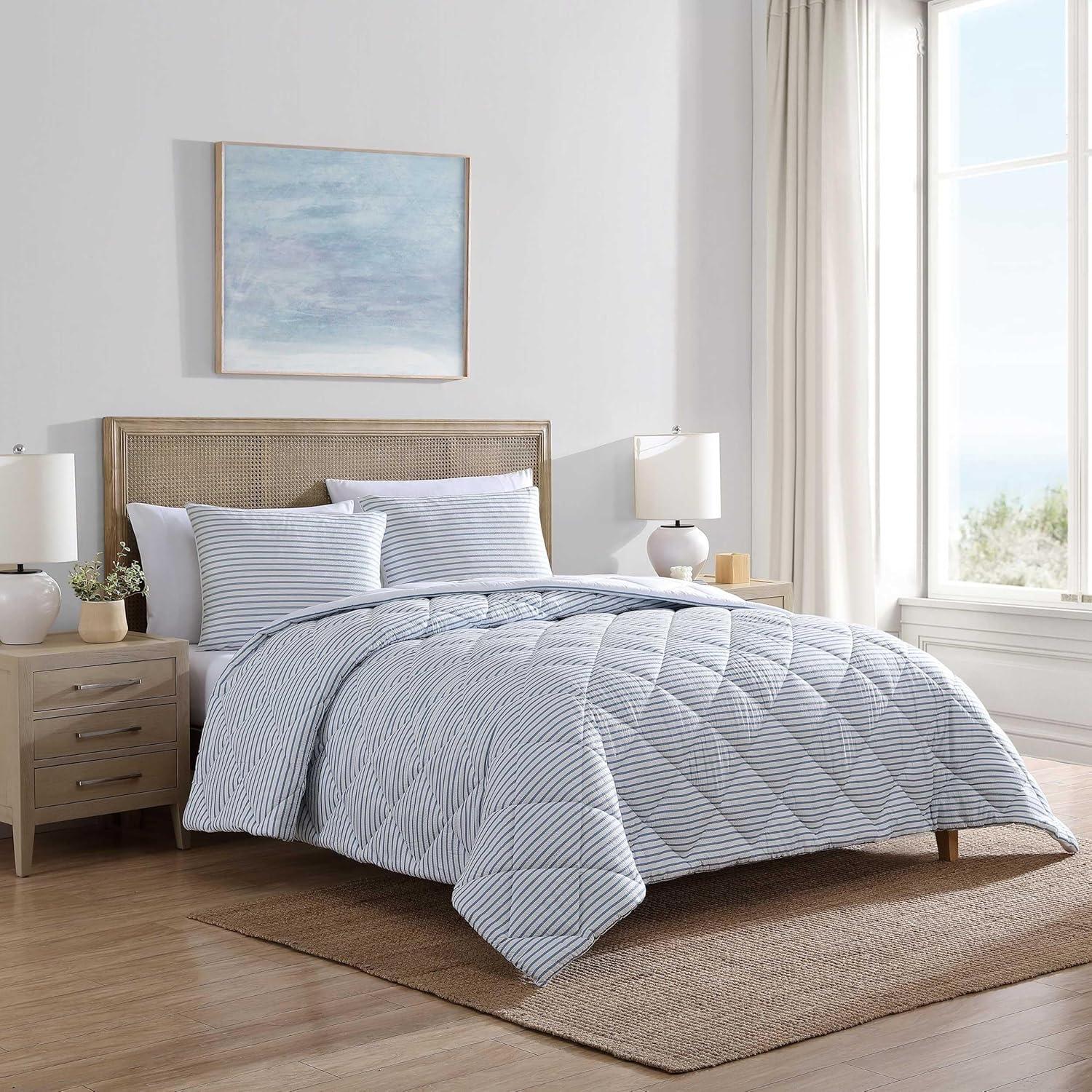 imageNautica TwinTwin XL Comforter Set Soft Brushed Bedding with a Relaxed Feel for YearRound Use 2 Piece Bed Set with Matching Pillowcase Heathered Block GreyWindsor Blue