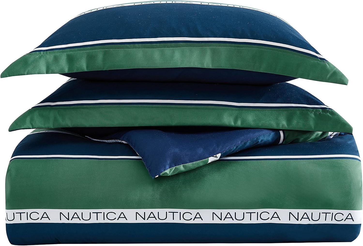 imageNautica TwinTwin XL Comforter Set Soft Brushed Bedding with a Relaxed Feel for YearRound Use 2 Piece Bed Set with Matching Pillowcase Heathered Block GreyBellecastle Bay PineNavy