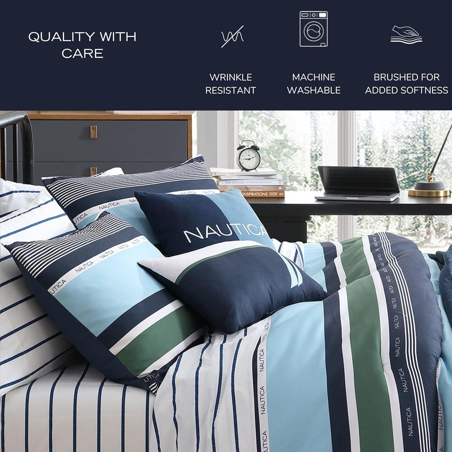 imageNautica TwinTwin XL Comforter Set Soft Brushed Bedding with a Relaxed Feel for YearRound Use 2 Piece Bed Set with Matching Pillowcase Heathered Block GreyElliot Blue