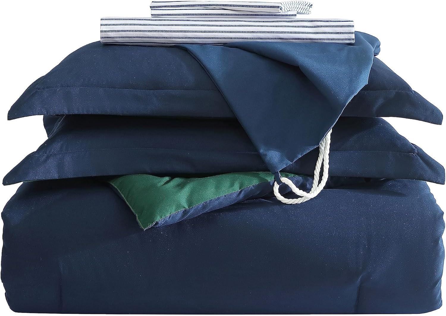 imageNautica TwinTwin XL Comforter Set Soft Brushed Bedding with a Relaxed Feel for YearRound Use 2 Piece Bed Set with Matching Pillowcase Heathered Block GreyCaptains BlueGreen