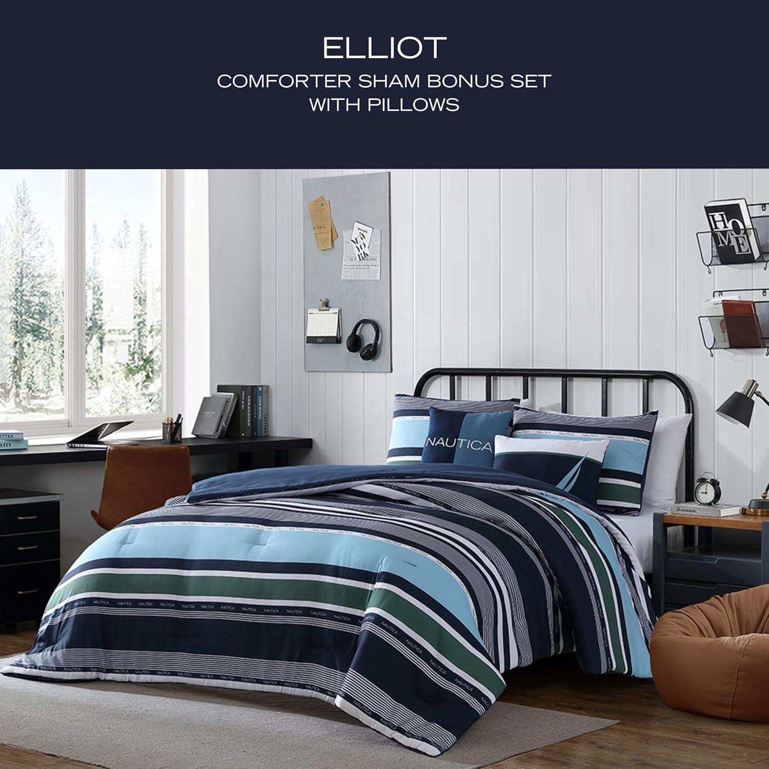 imageNautica TwinTwin XL Comforter Set Soft Brushed Bedding with a Relaxed Feel for YearRound Use 2 Piece Bed Set with Matching Pillowcase Heathered Block GreyElliot Blue
