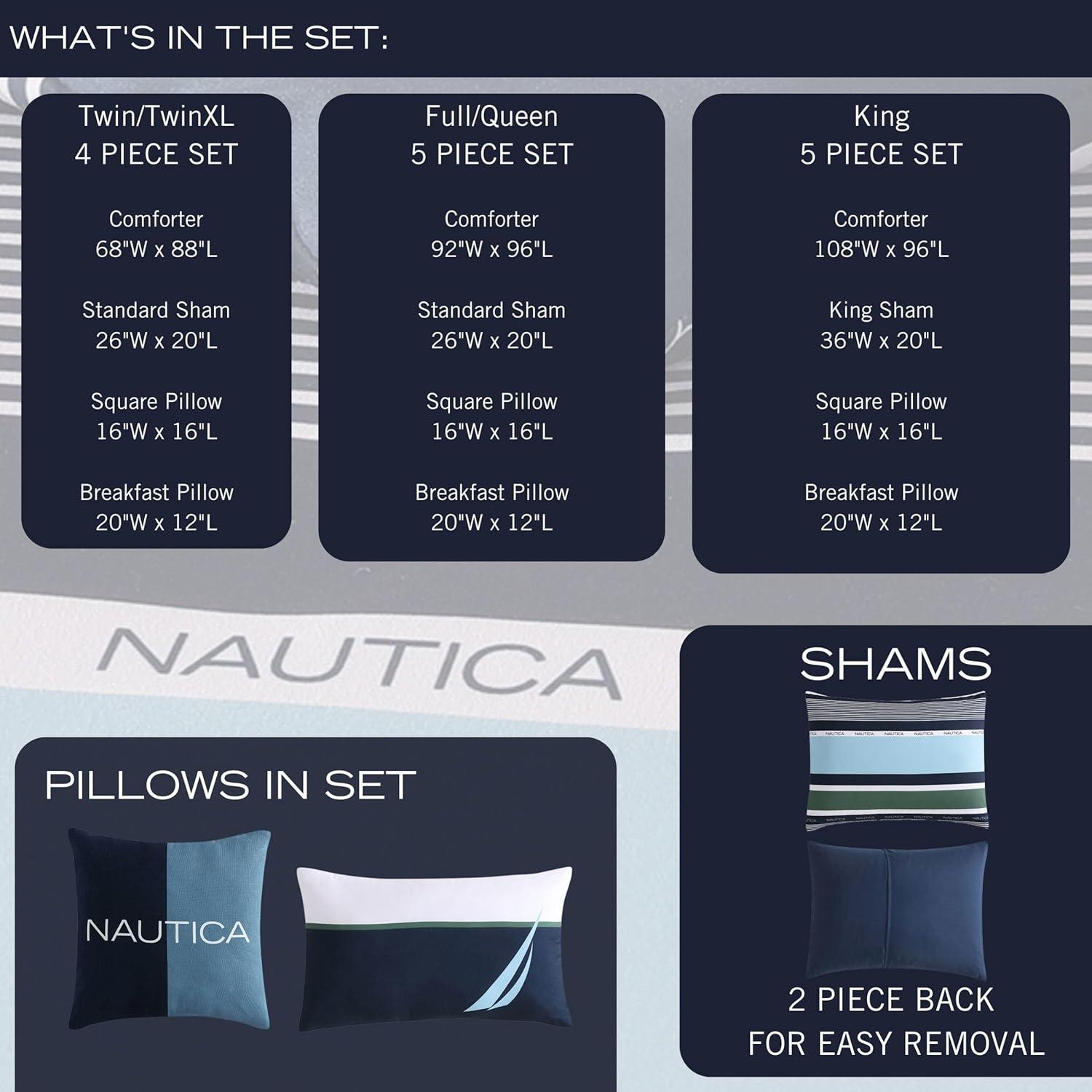 imageNautica TwinTwin XL Comforter Set Soft Brushed Bedding with a Relaxed Feel for YearRound Use 2 Piece Bed Set with Matching Pillowcase Heathered Block GreyElliot Blue
