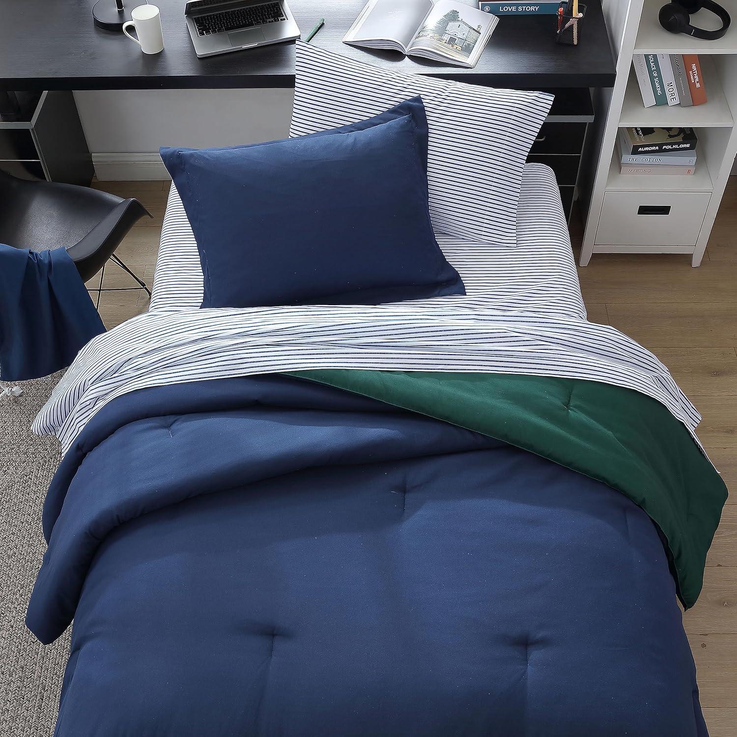 imageNautica TwinTwin XL Comforter Set Soft Brushed Bedding with a Relaxed Feel for YearRound Use 2 Piece Bed Set with Matching Pillowcase Heathered Block GreyCaptains BlueGreen