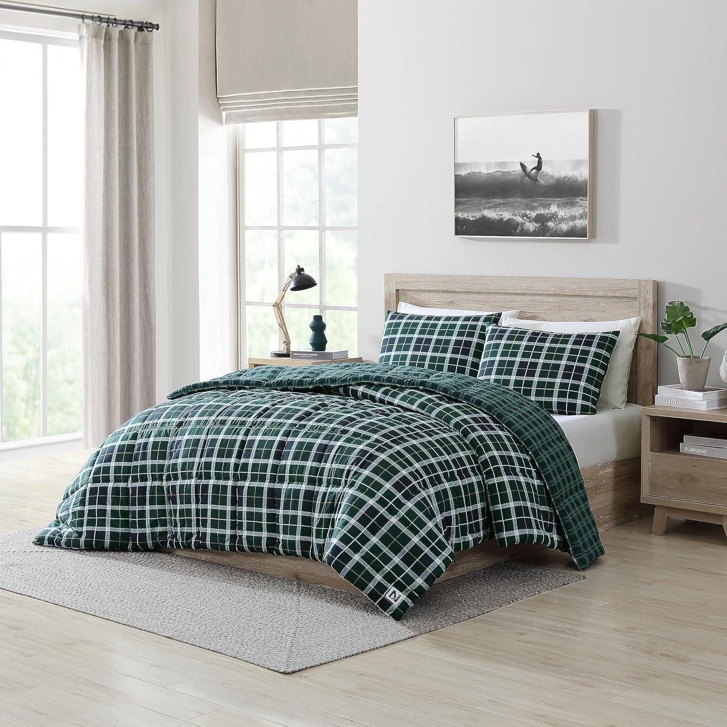 imageNautica TwinTwin XL Comforter Set Soft Brushed Bedding with a Relaxed Feel for YearRound Use 2 Piece Bed Set with Matching Pillowcase Heathered Block GreyNorthsail Plaid Navy