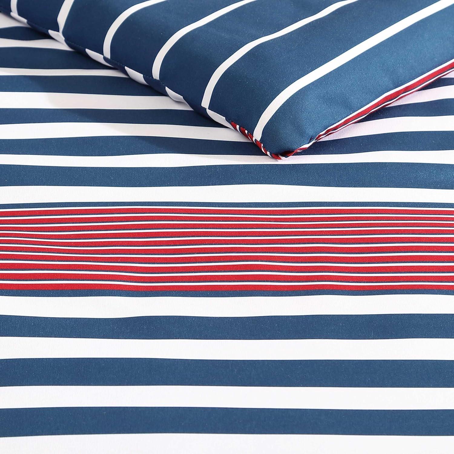 imageNautica TwinTwin XL Comforter Set Soft Brushed Bedding with a Relaxed Feel for YearRound Use 2 Piece Bed Set with Matching Pillowcase Heathered Block GreyKennedy Stripe Navy