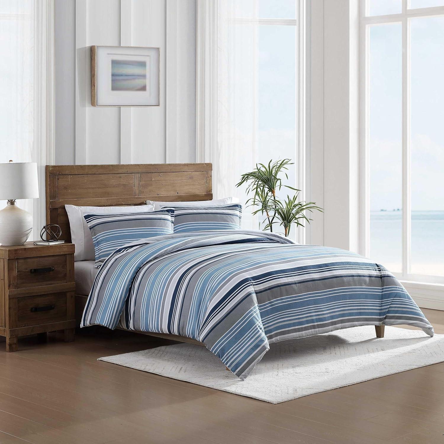 imageNautica TwinTwin XL Comforter Set Soft Brushed Bedding with a Relaxed Feel for YearRound Use 2 Piece Bed Set with Matching Pillowcase Heathered Block GreyBradlee Blue