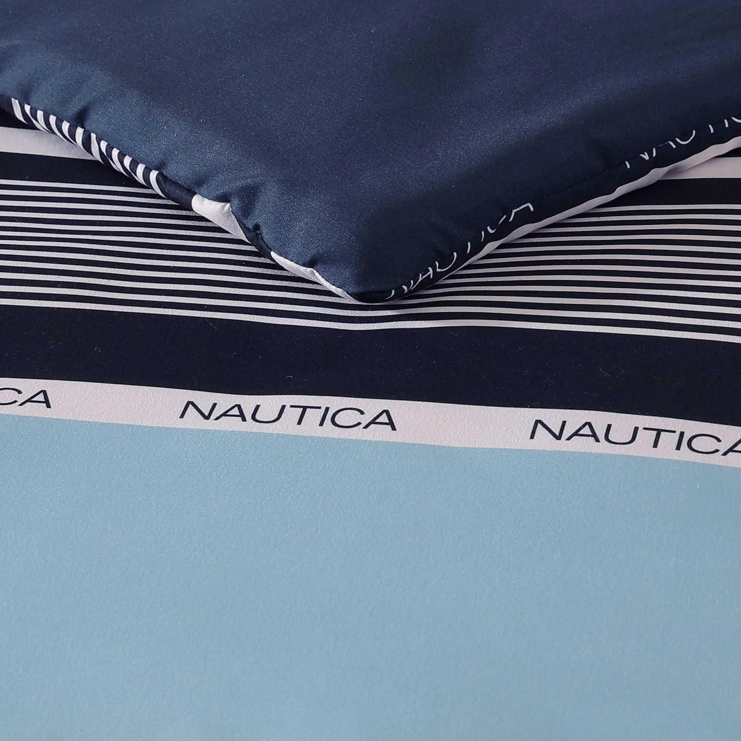 imageNautica TwinTwin XL Comforter Set Soft Brushed Bedding with a Relaxed Feel for YearRound Use 2 Piece Bed Set with Matching Pillowcase Heathered Block GreyElliot Blue